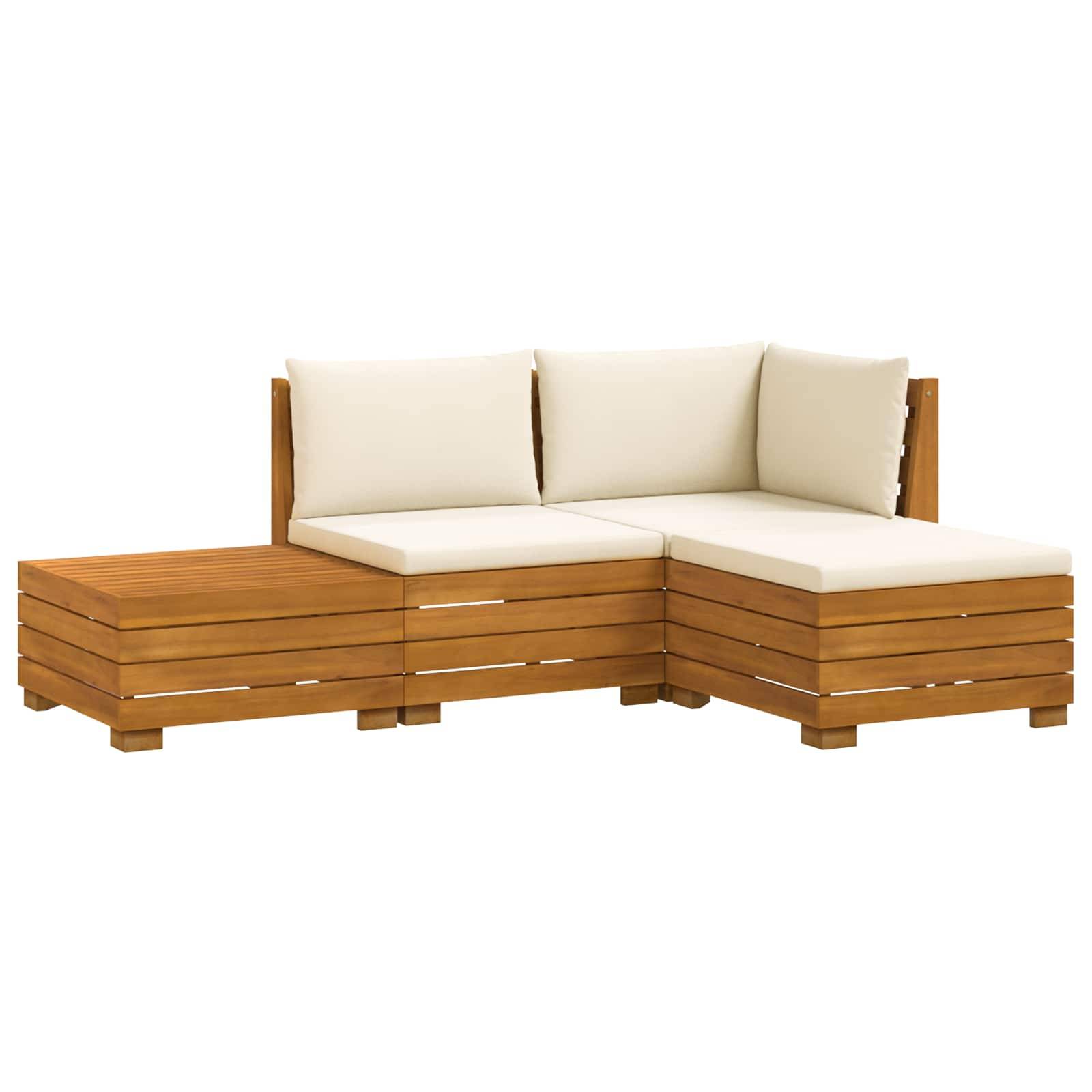 vidaXL Outdoor-Sofagarnitur mit Kissen 4 Stück Braun Massivholz Akazie