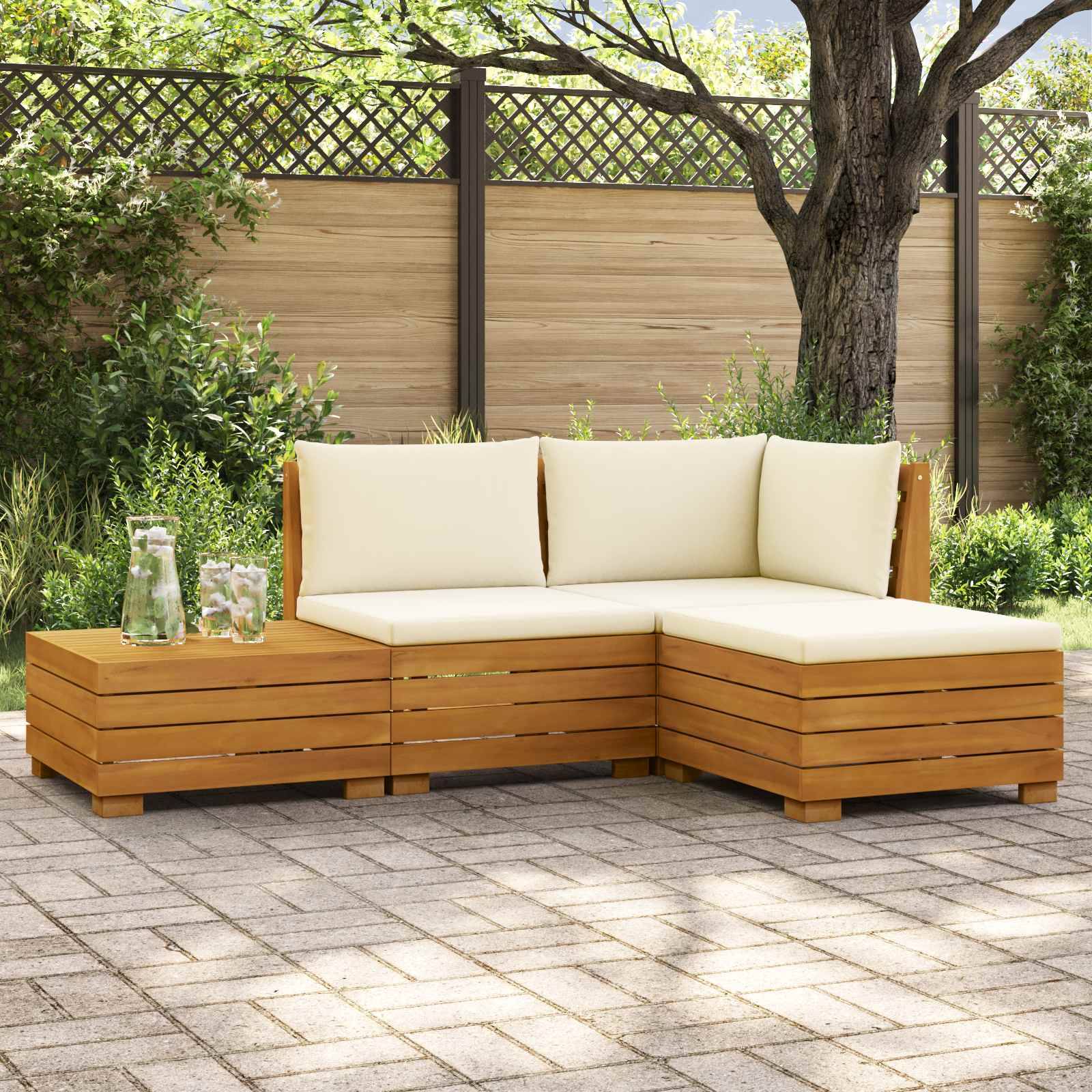 vidaXL Outdoor-Sofagarnitur mit Kissen 4 Stück Braun Massivholz Akazie