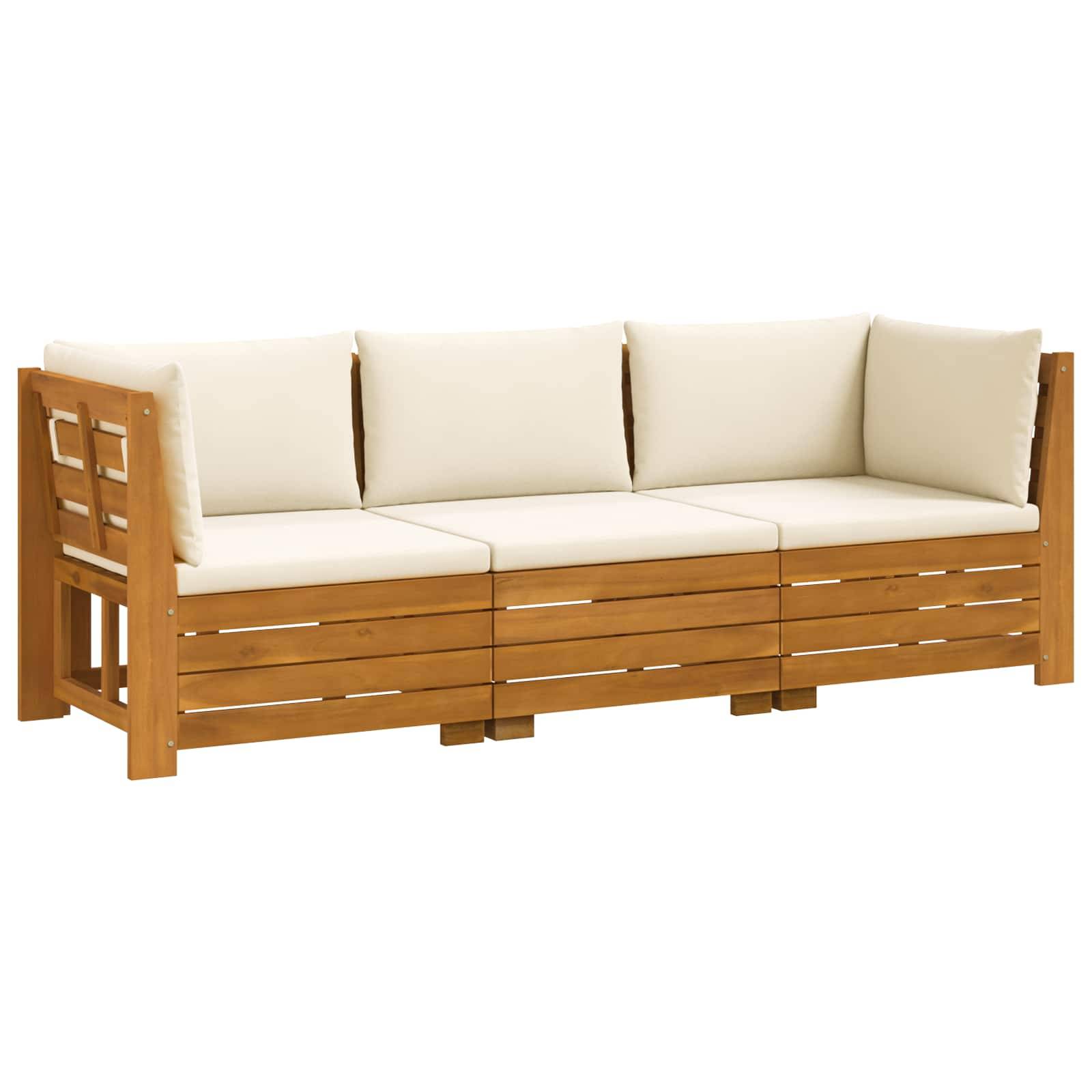 vidaXL Outdoor-Sofagarnitur mit Kissen 3 Stück Braun Massivholz Akazie