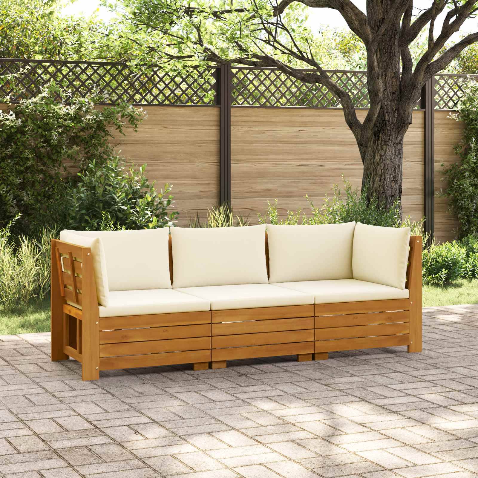 vidaXL Outdoor-Sofagarnitur mit Kissen 3 Stück Braun Massivholz Akazie