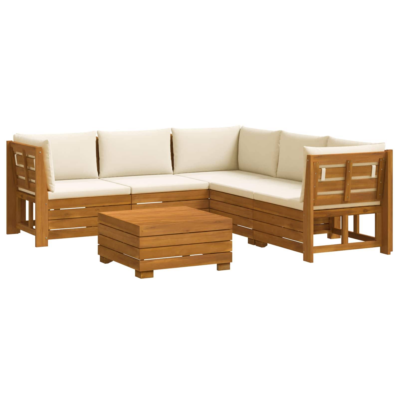 vidaXL Outdoor-Sofagarnitur mit Kissen 6 Stück Braun Massivholz Akazie