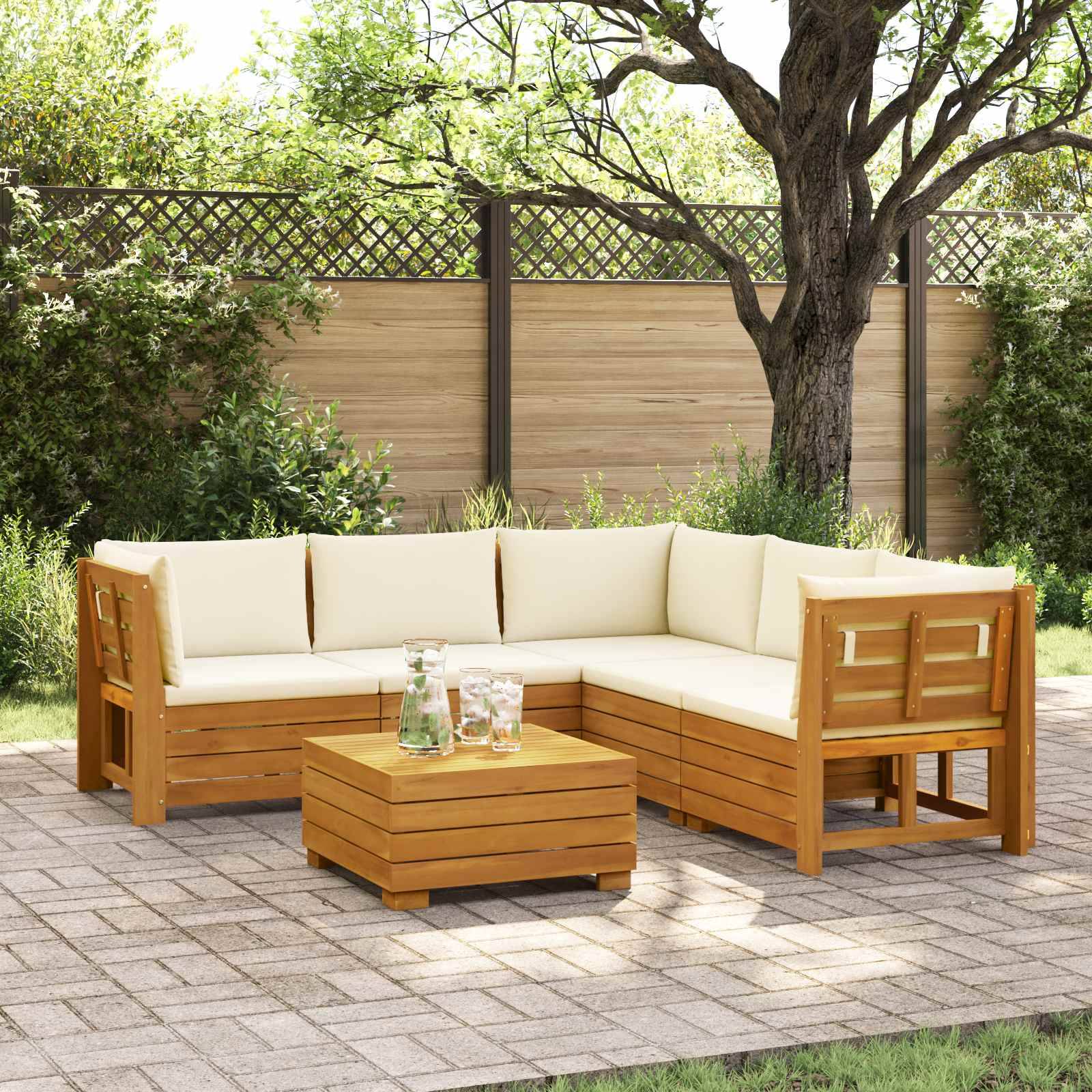 vidaXL Outdoor-Sofagarnitur mit Kissen 6 Stück Braun Massivholz Akazie