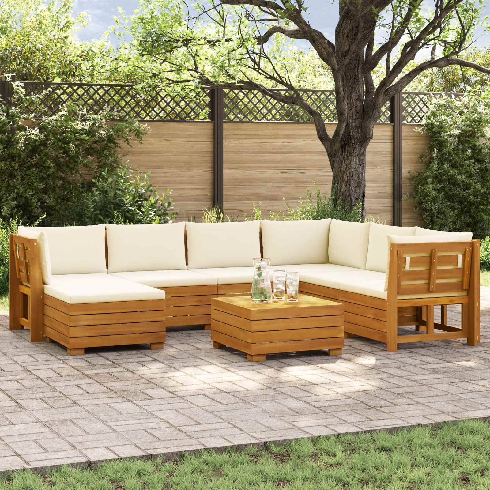 vidaXL Outdoor-Sofagarnitur mit Kissen 8 Stück Braun Massivholz Akazie