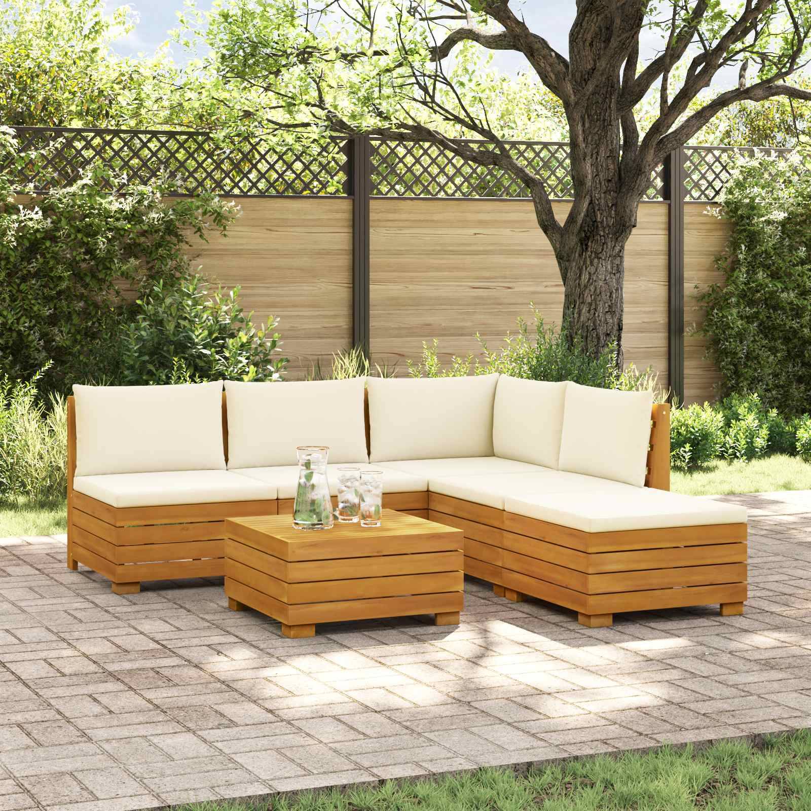 vidaXL Outdoor-Sofagarnitur mit Kissen 6 Stück Braun Massivholz Akazie