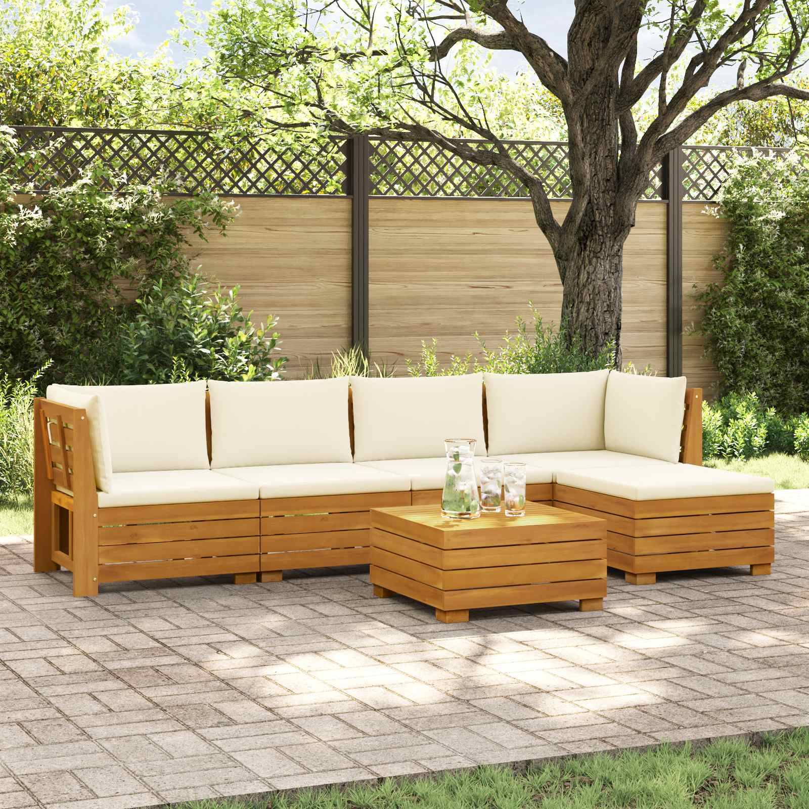 vidaXL Outdoor-Sofagarnitur mit Kissen 6 Stück Braun Massivholz Akazie