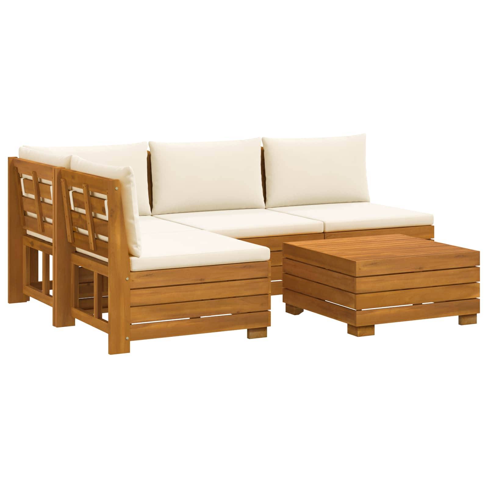 vidaXL Outdoor-Sofagarnitur mit Kissen 5 Stück Braun Massivholz Akazie