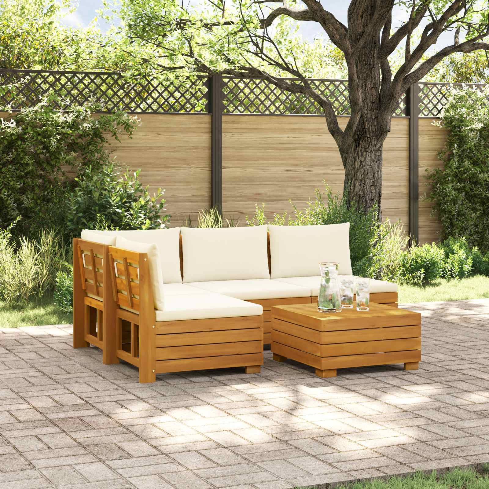 vidaXL Outdoor-Sofagarnitur mit Kissen 5 Stück Braun Massivholz Akazie