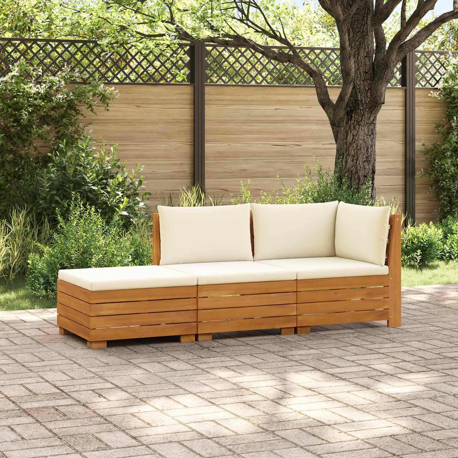 vidaXL Outdoor-Sofagarnitur mit Kissen 3 Stück Braun Massivholz Akazie