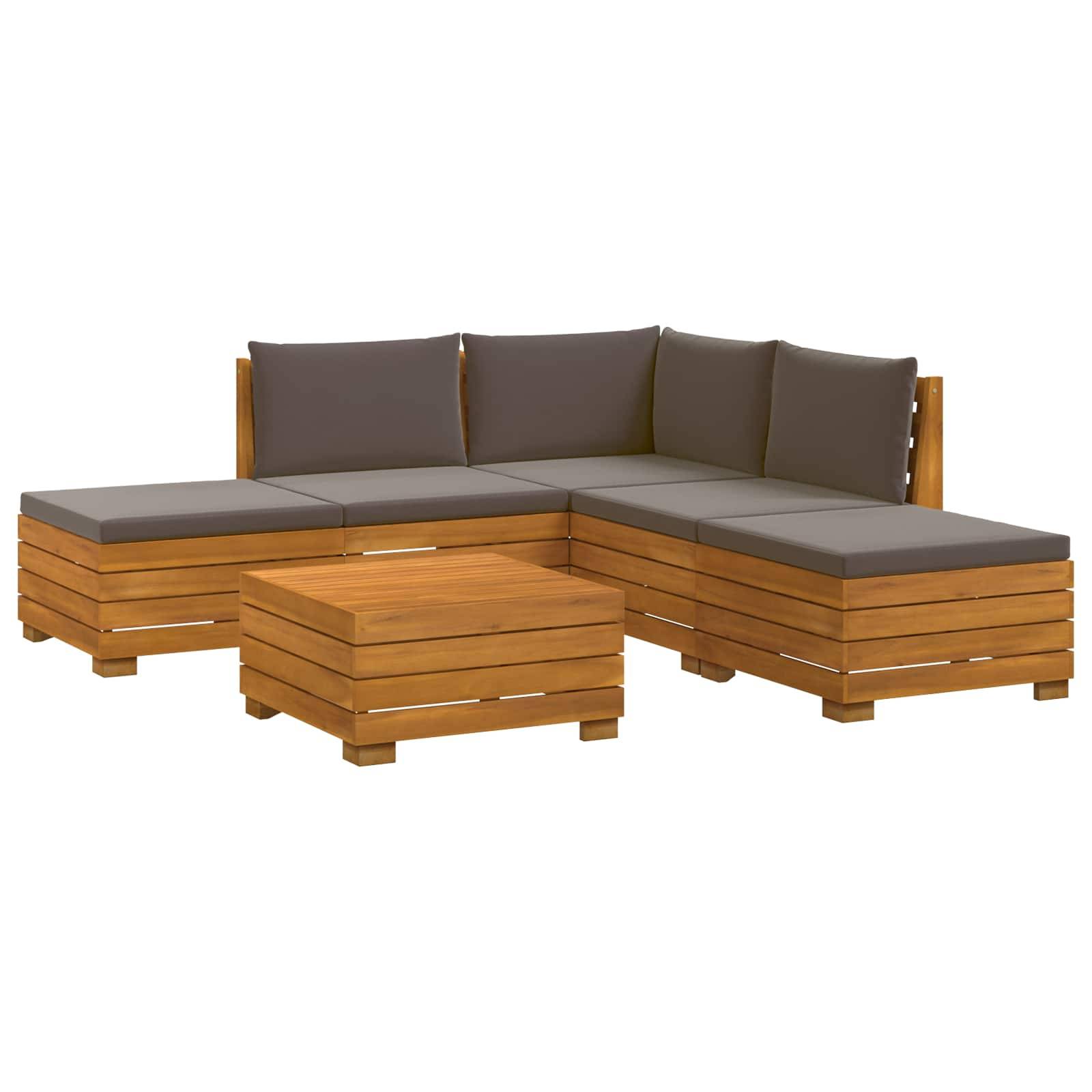 vidaXL Outdoor-Sofagarnitur mit Kissen 6 Stück Braun Massivholz Akazie