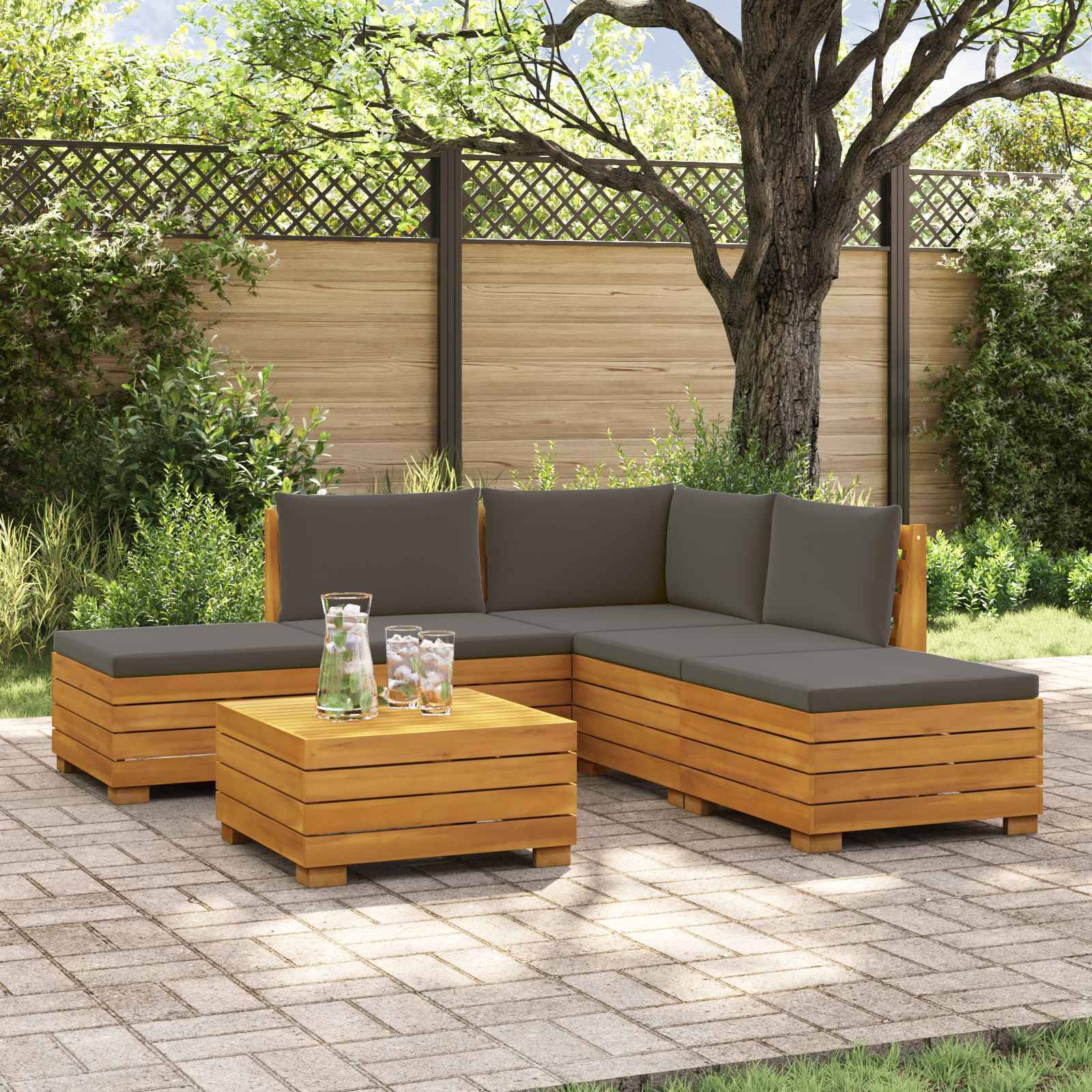 vidaXL Outdoor-Sofagarnitur mit Kissen 6 Stück Braun Massivholz Akazie