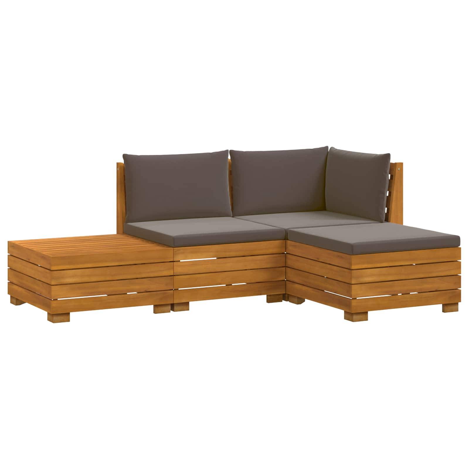 vidaXL Outdoor-Sofagarnitur mit Kissen 4 Stück Braun Massivholz Akazie