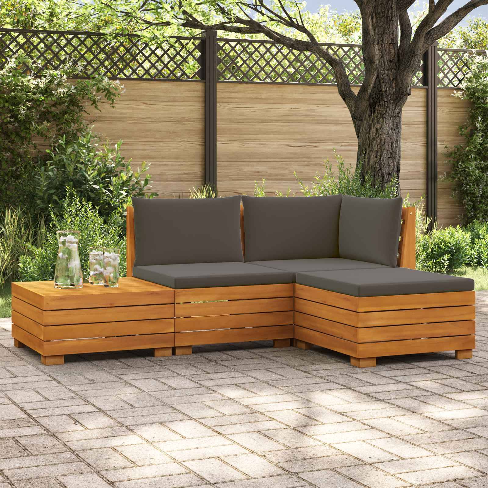 vidaXL Outdoor-Sofagarnitur mit Kissen 4 Stück Braun Massivholz Akazie