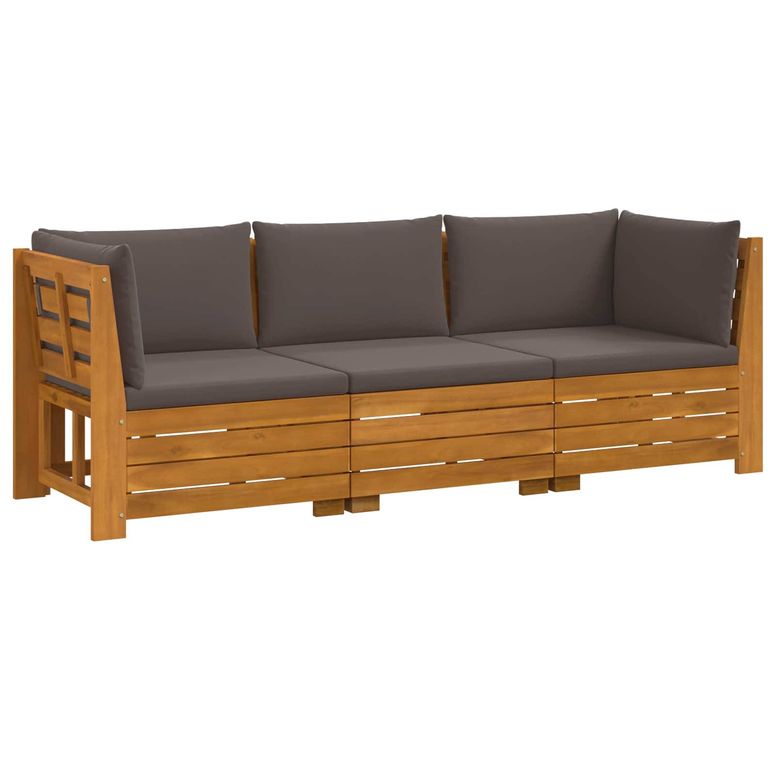 vidaXL Outdoor-Sofagarnitur mit Kissen 3 Stück Braun Massivholz Akazie