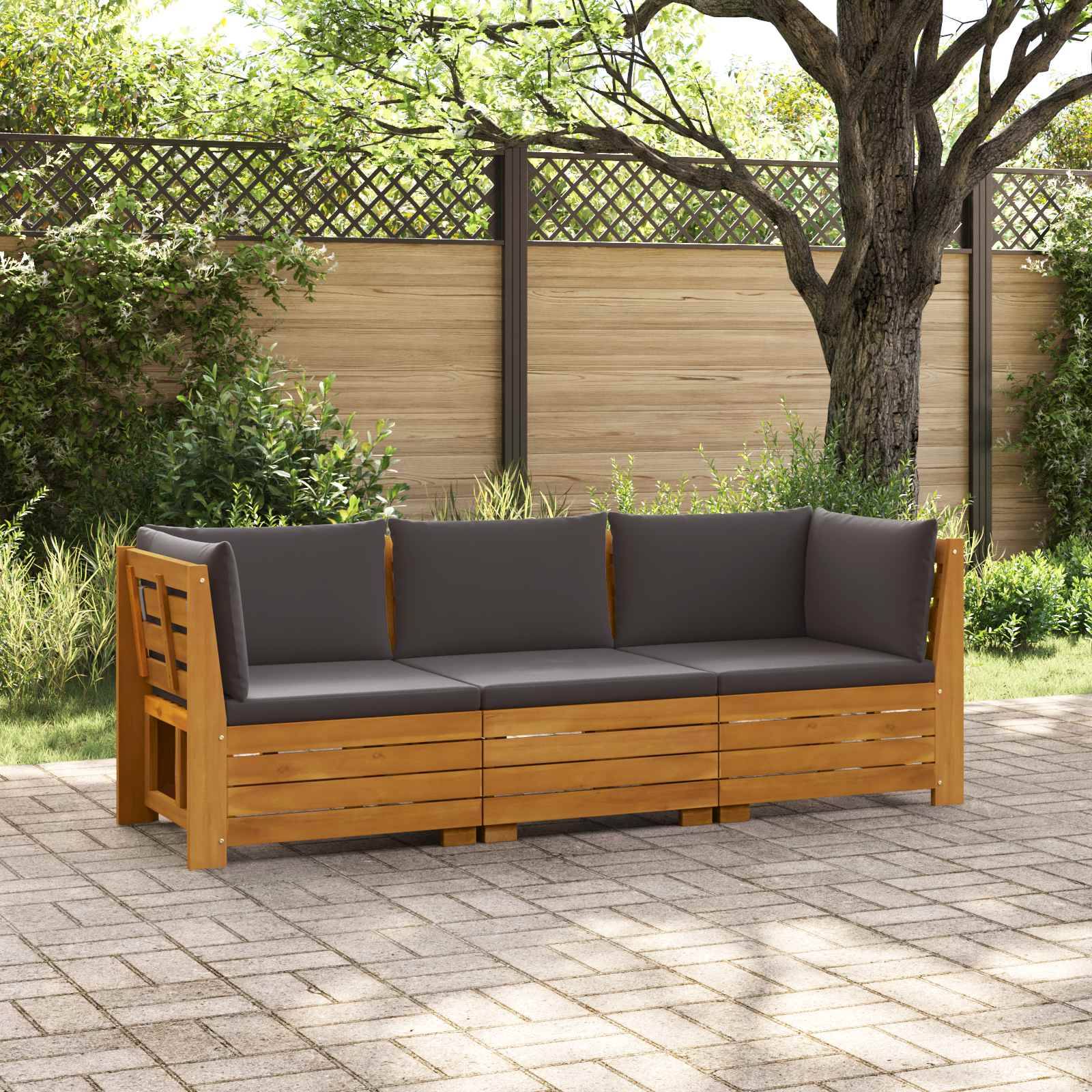 vidaXL Outdoor-Sofagarnitur mit Kissen 3 Stück Braun Massivholz Akazie