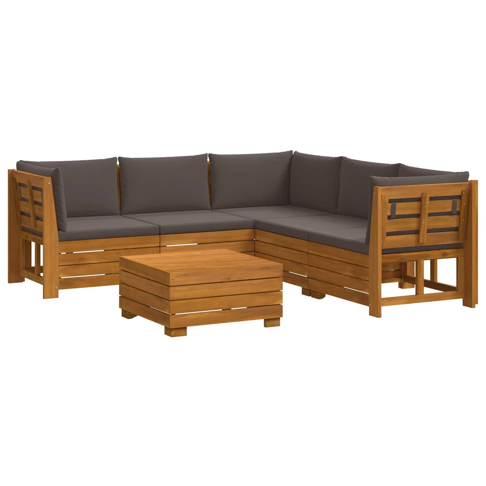 vidaXL Outdoor-Sofagarnitur mit Kissen 6 Stück Braun Massivholz Akazie