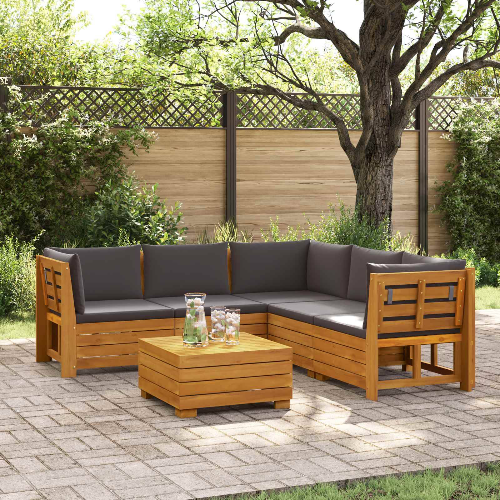vidaXL Outdoor-Sofagarnitur mit Kissen 6 Stück Braun Massivholz Akazie