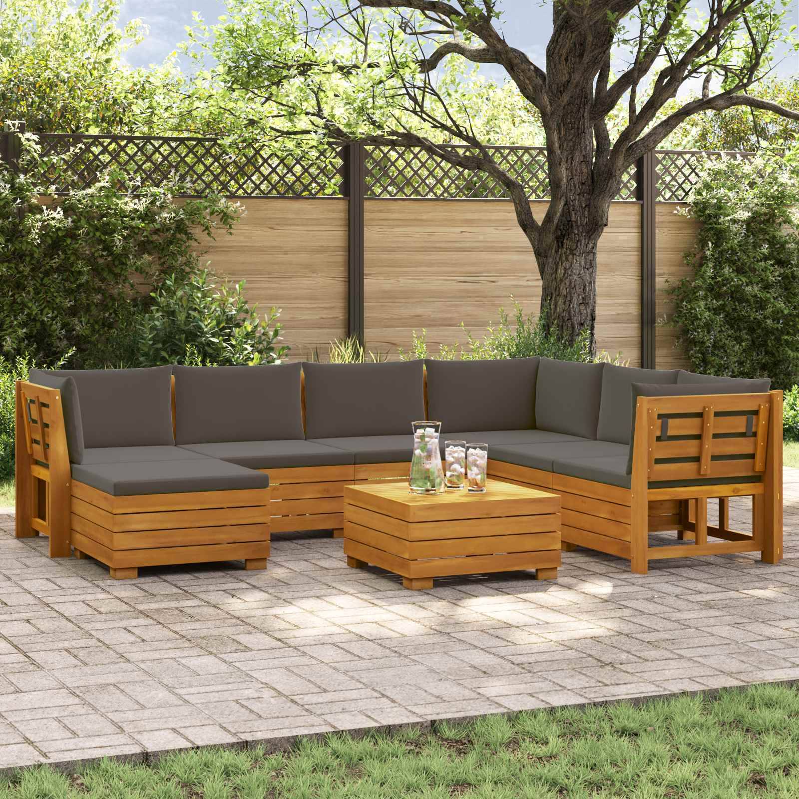 vidaXL Outdoor-Sofagarnitur mit Kissen 8 Stück Braun Massivholz Akazie
