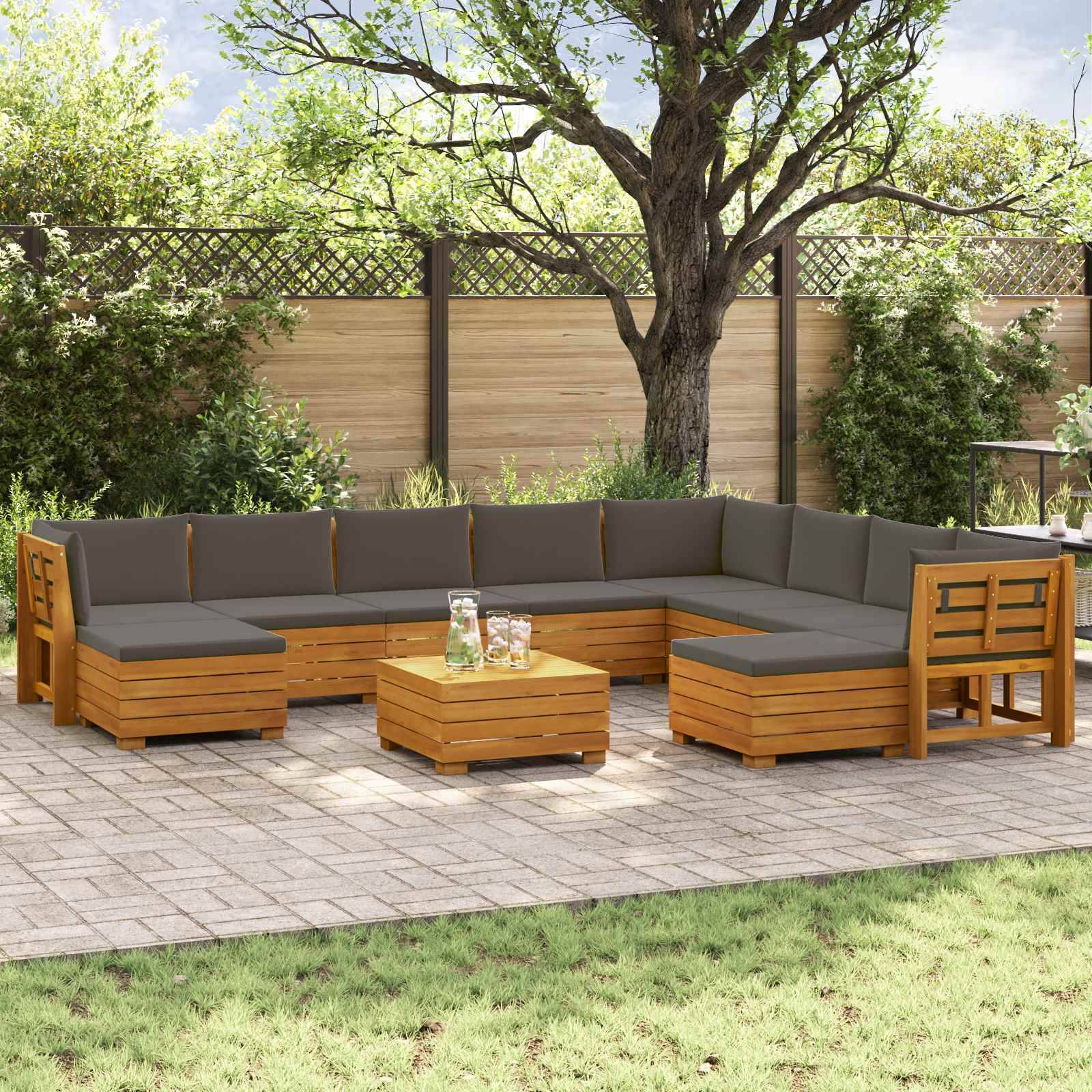 vidaXL Outdoor-Sofagarnitur 11 Stück Braun Massivholz Akazie
