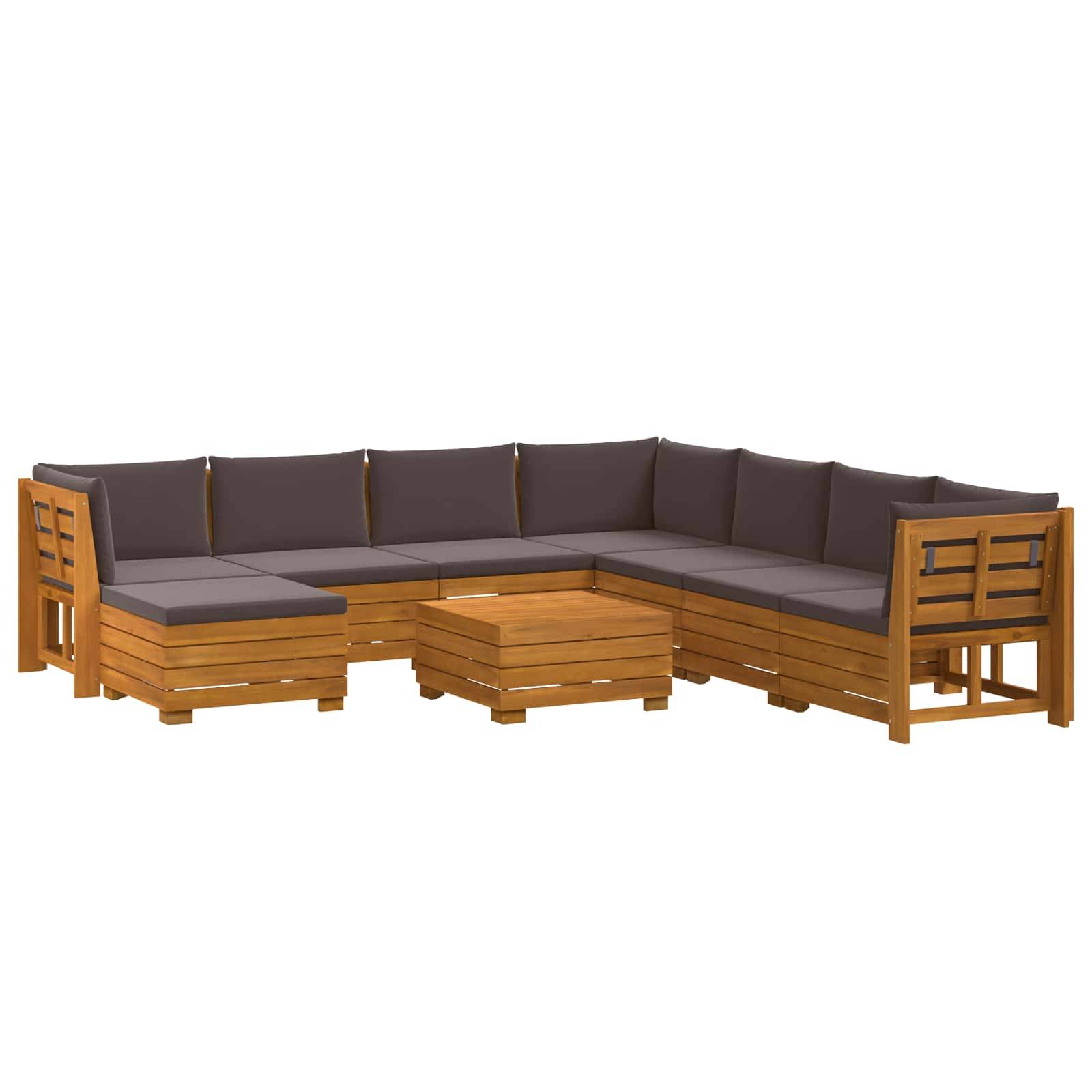 vidaXL Outdoor-Sofagarnitur mit Kissen 9 Stück Braun Massivholz Akazie