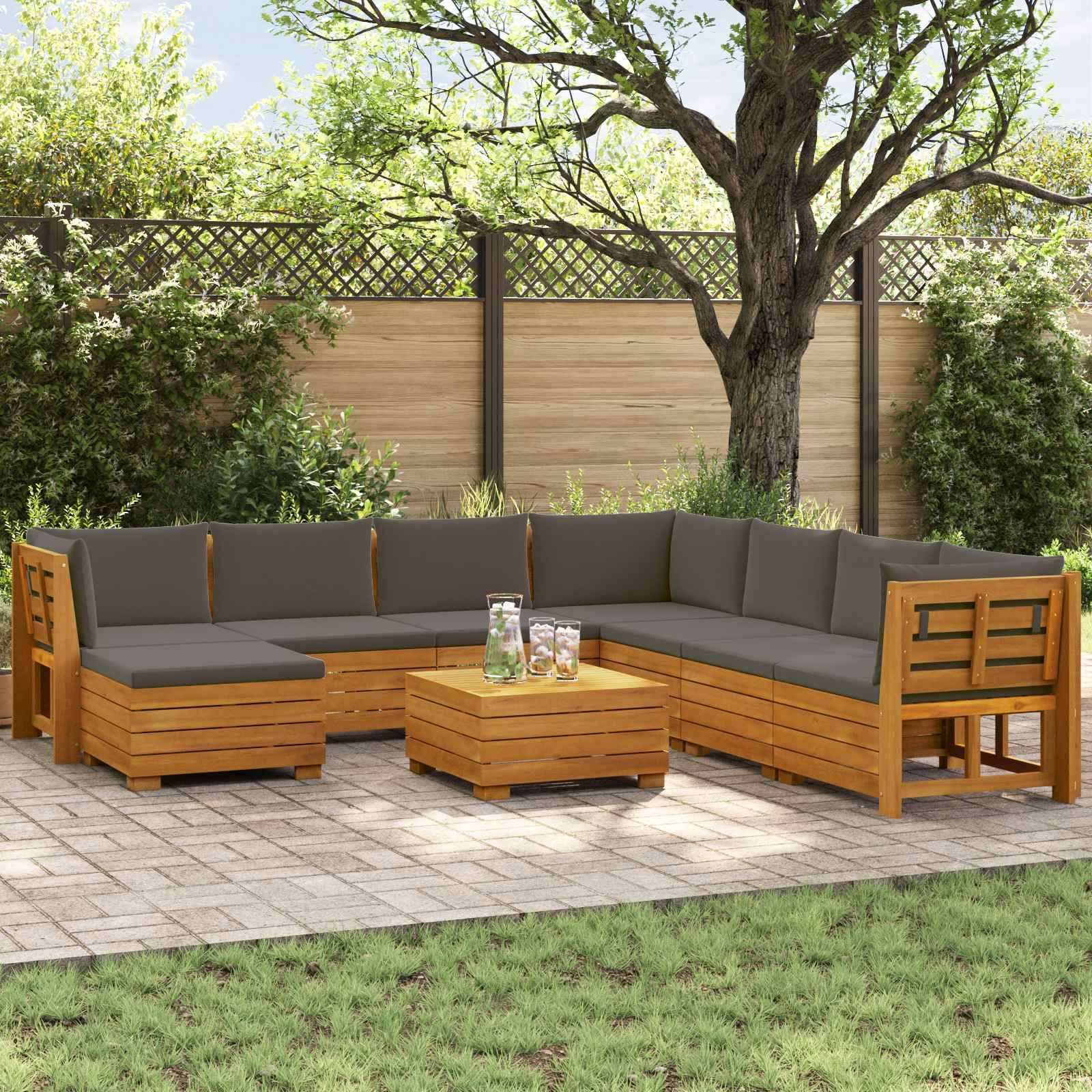 vidaXL Outdoor-Sofagarnitur mit Kissen 9 Stück Braun Massivholz Akazie
