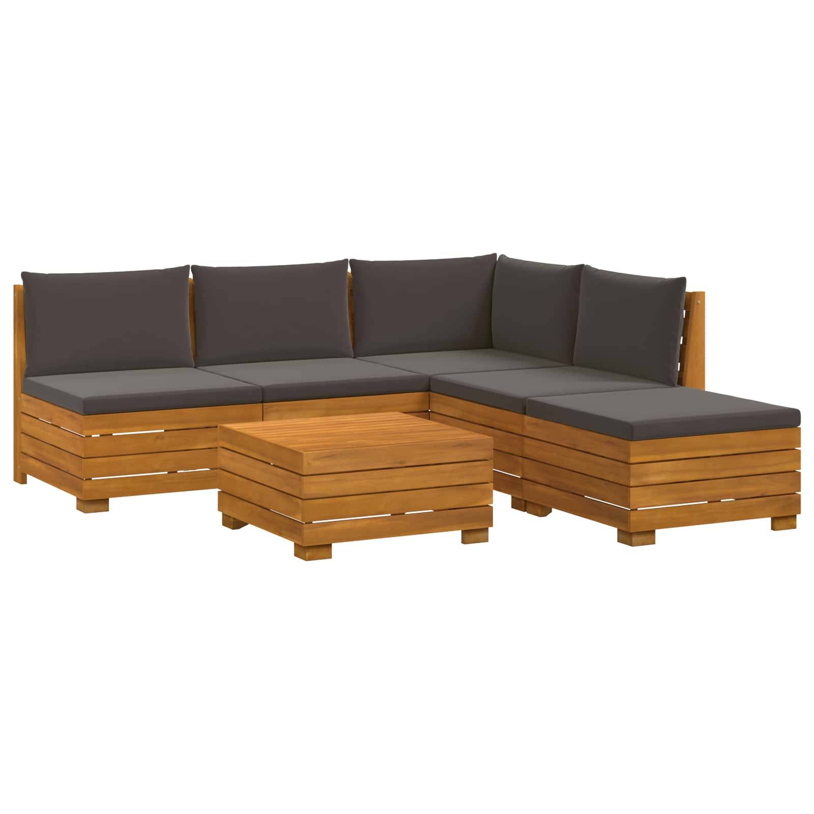 vidaXL Outdoor-Sofagarnitur mit Kissen 6 Stück Braun Massivholz Akazie
