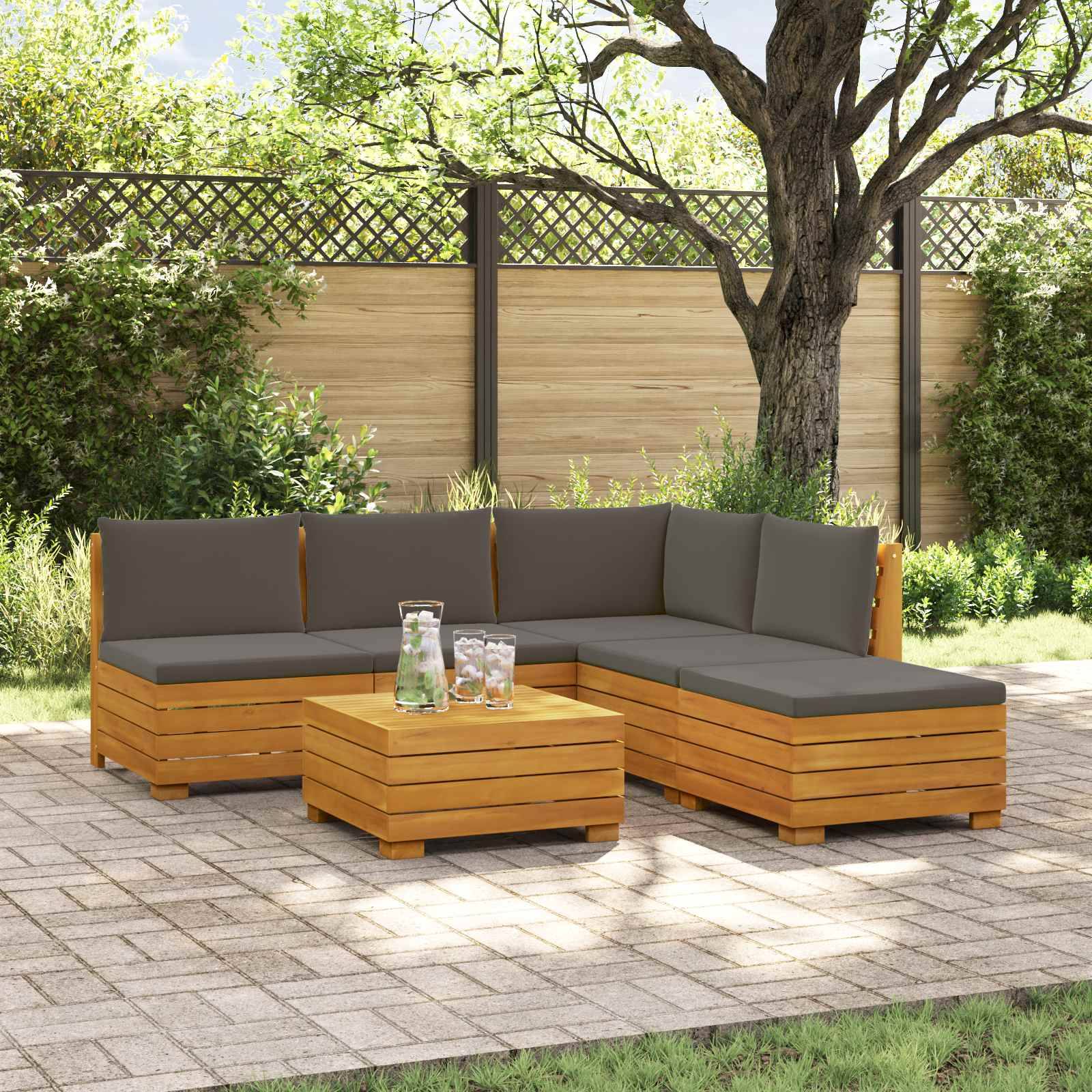 vidaXL Outdoor-Sofagarnitur mit Kissen 6 Stück Braun Massivholz Akazie