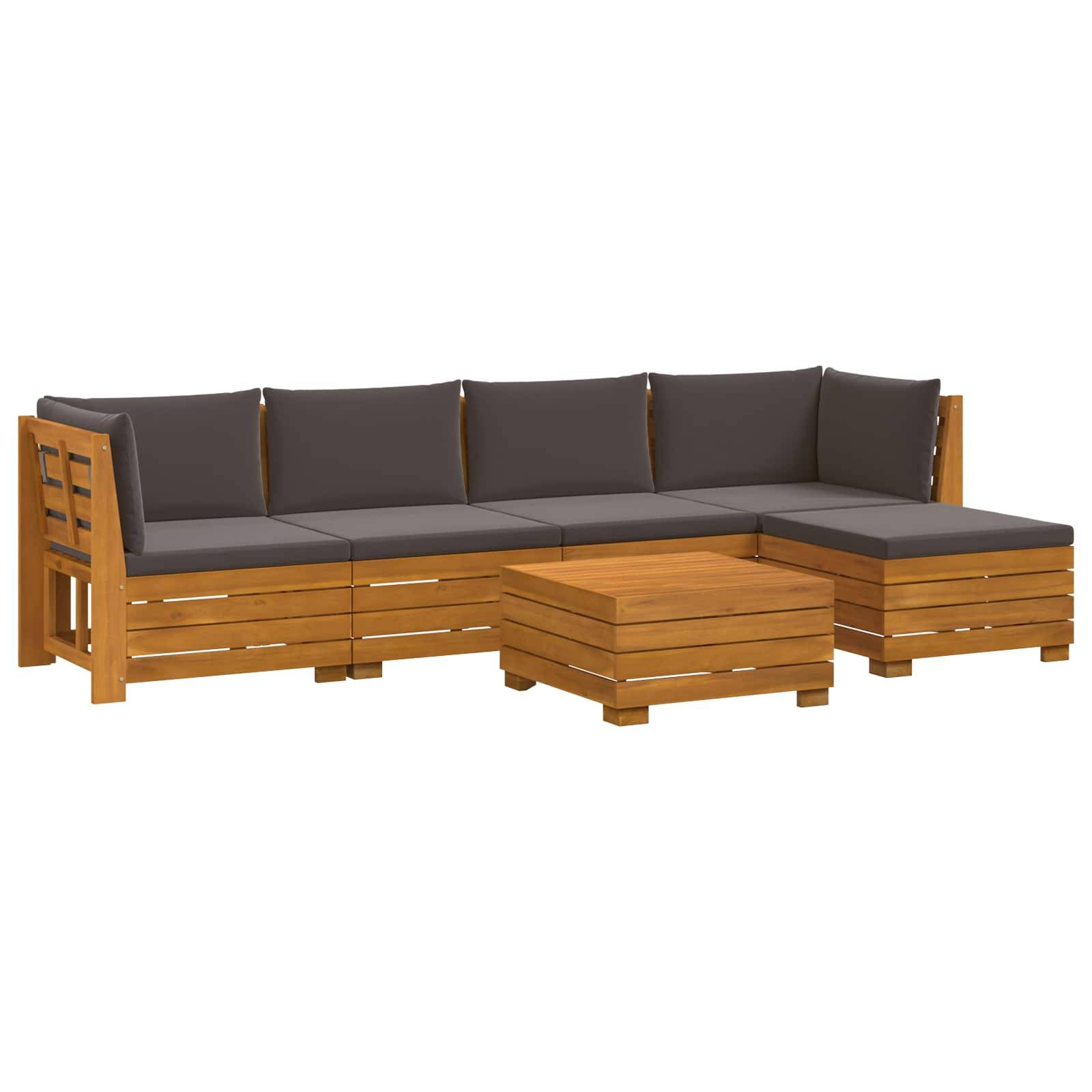 vidaXL Outdoor-Sofagarnitur mit Kissen 6 Stück Braun Massivholz Akazie