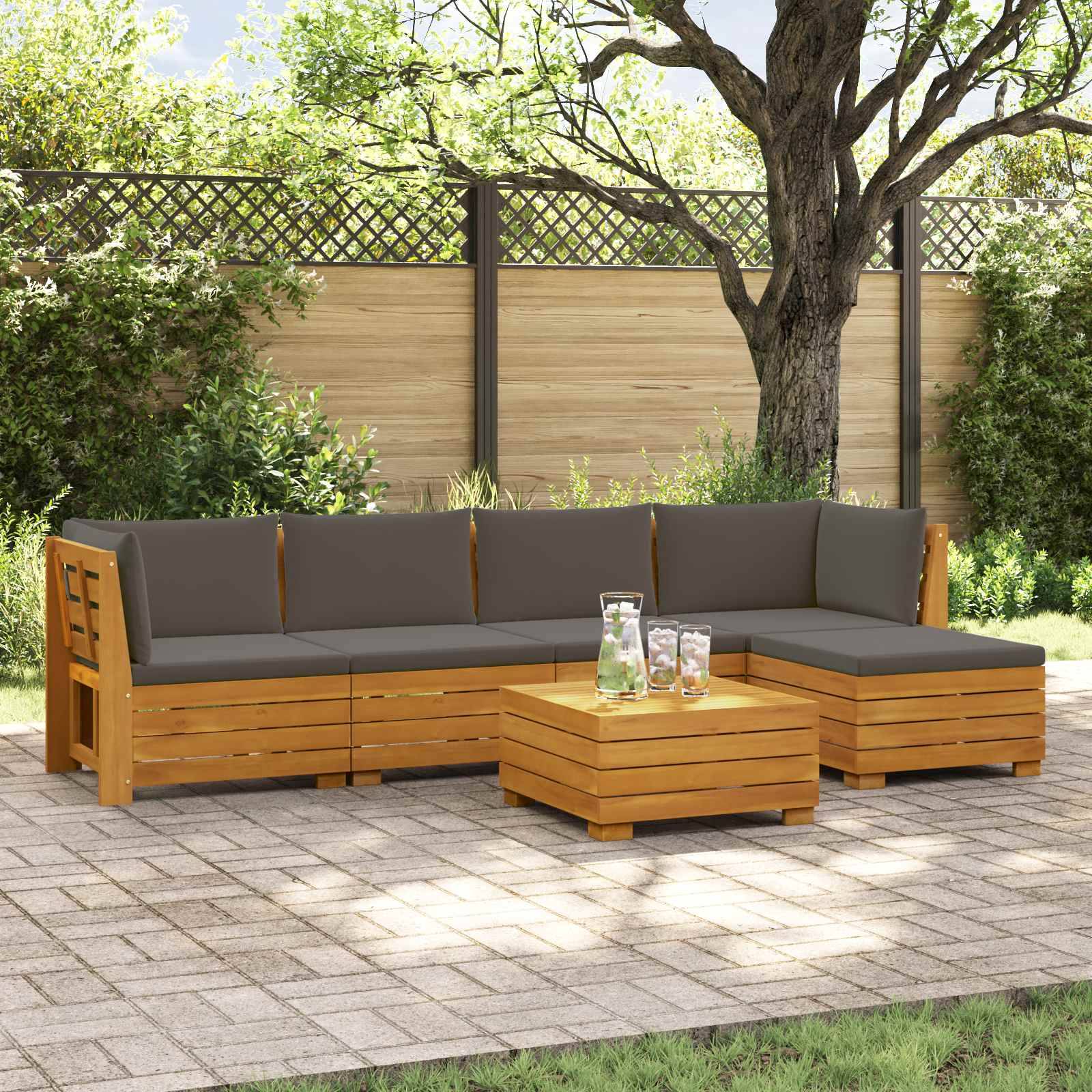 vidaXL Outdoor-Sofagarnitur mit Kissen 6 Stück Braun Massivholz Akazie