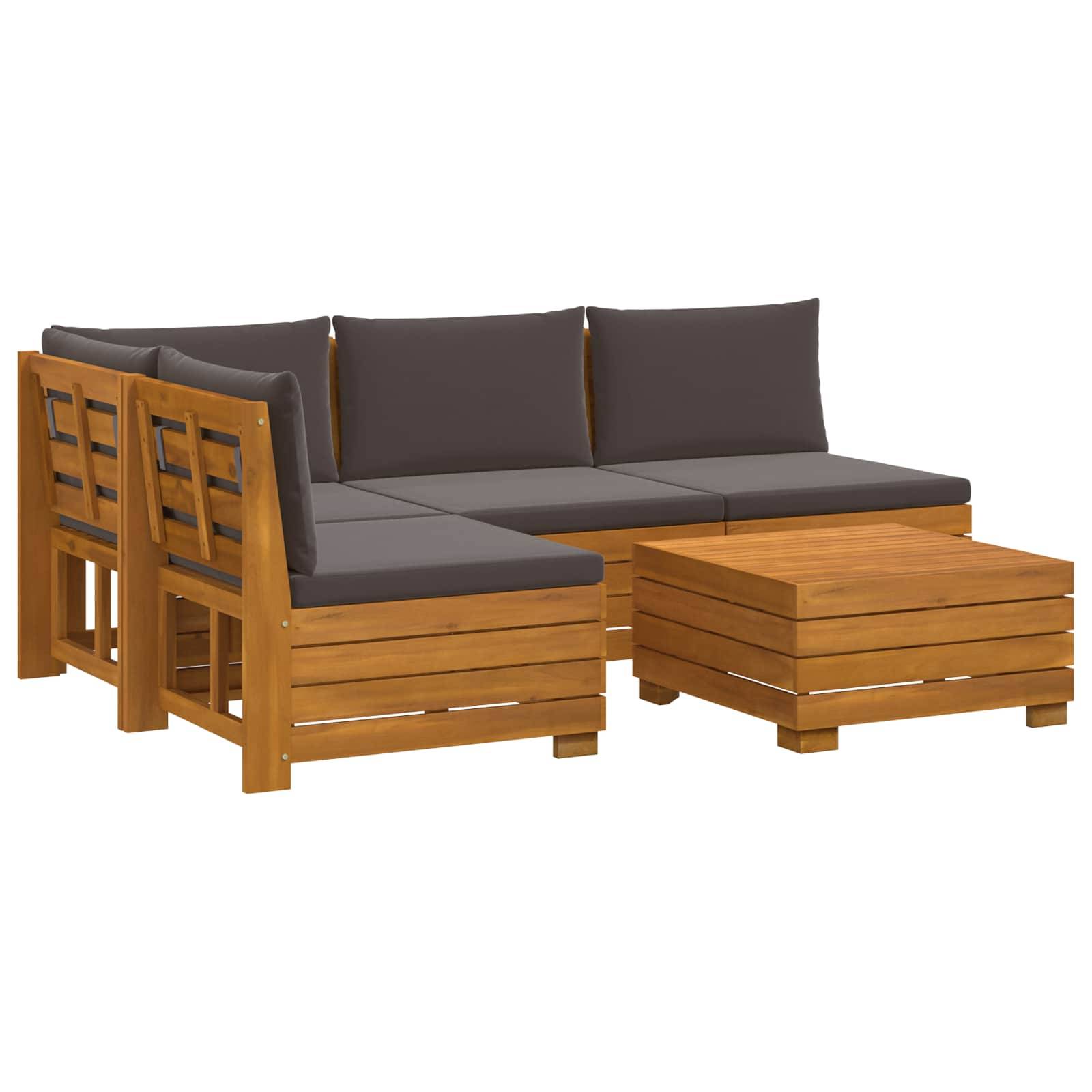 vidaXL Outdoor-Sofagarnitur mit Kissen 5 Stück Braun Massivholz Akazie