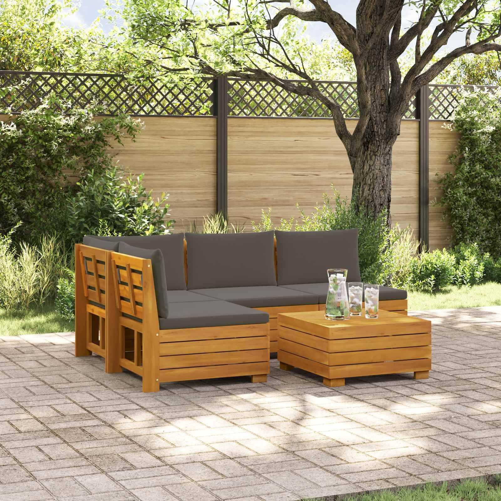 vidaXL Outdoor-Sofagarnitur mit Kissen 5 Stück Braun Massivholz Akazie