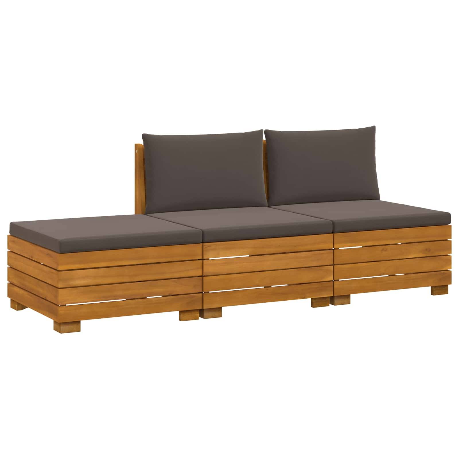 vidaXL Outdoor-Sofagarnitur mit Kissen 3 Stück Braun Massivholz Akazie