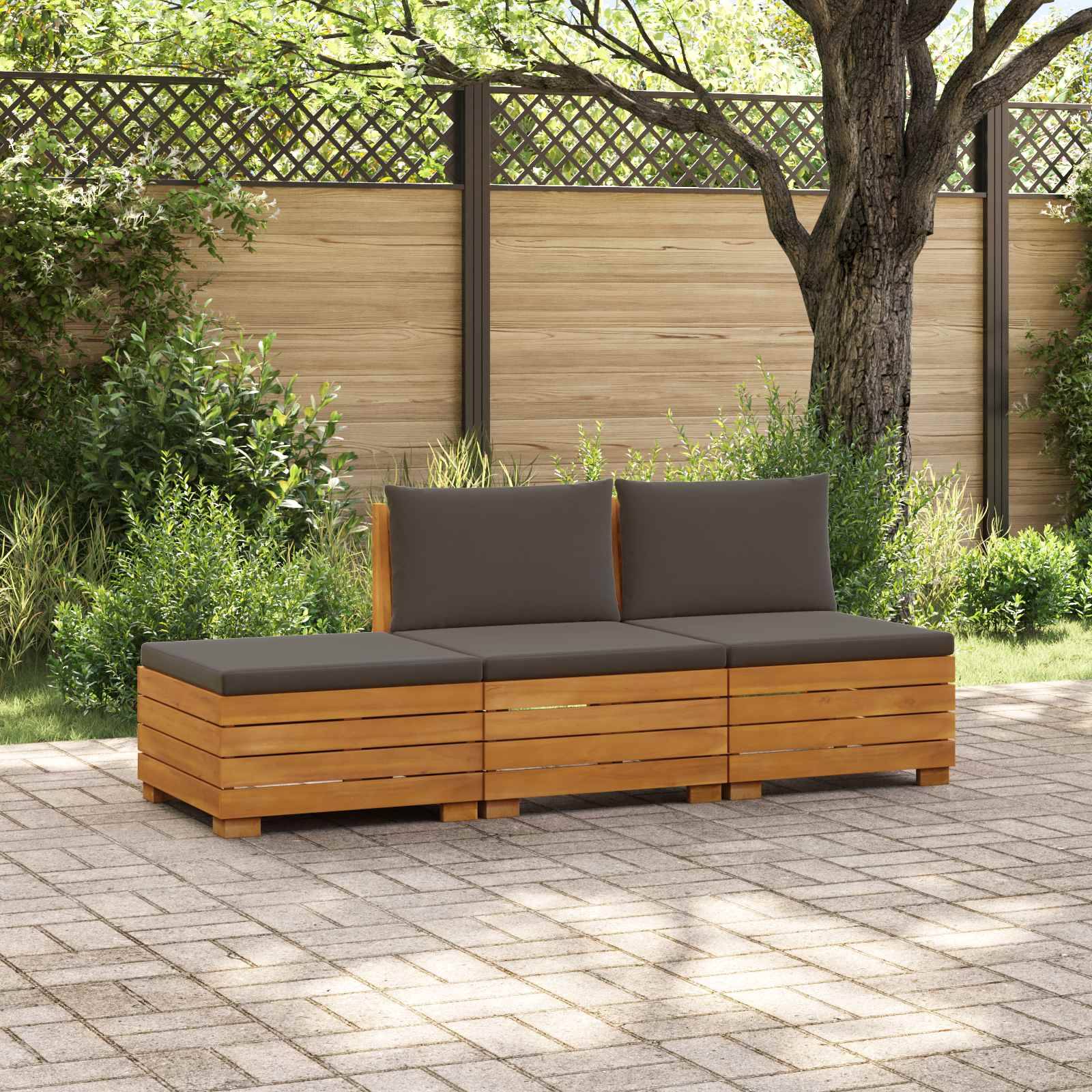 vidaXL Outdoor-Sofagarnitur mit Kissen 3 Stück Braun Massivholz Akazie