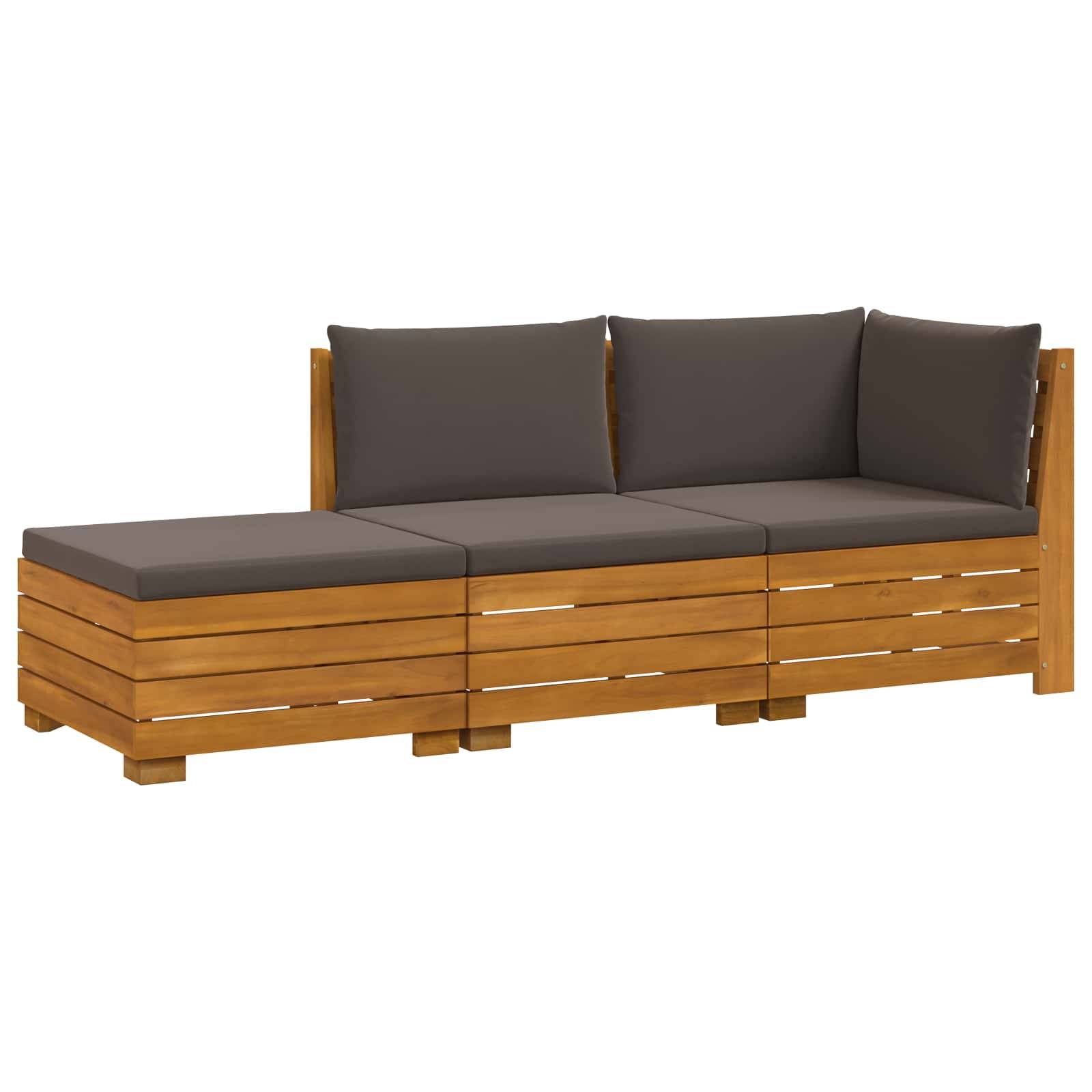 vidaXL Outdoor-Sofagarnitur mit Kissen 3 Stück Braun Massivholz Akazie