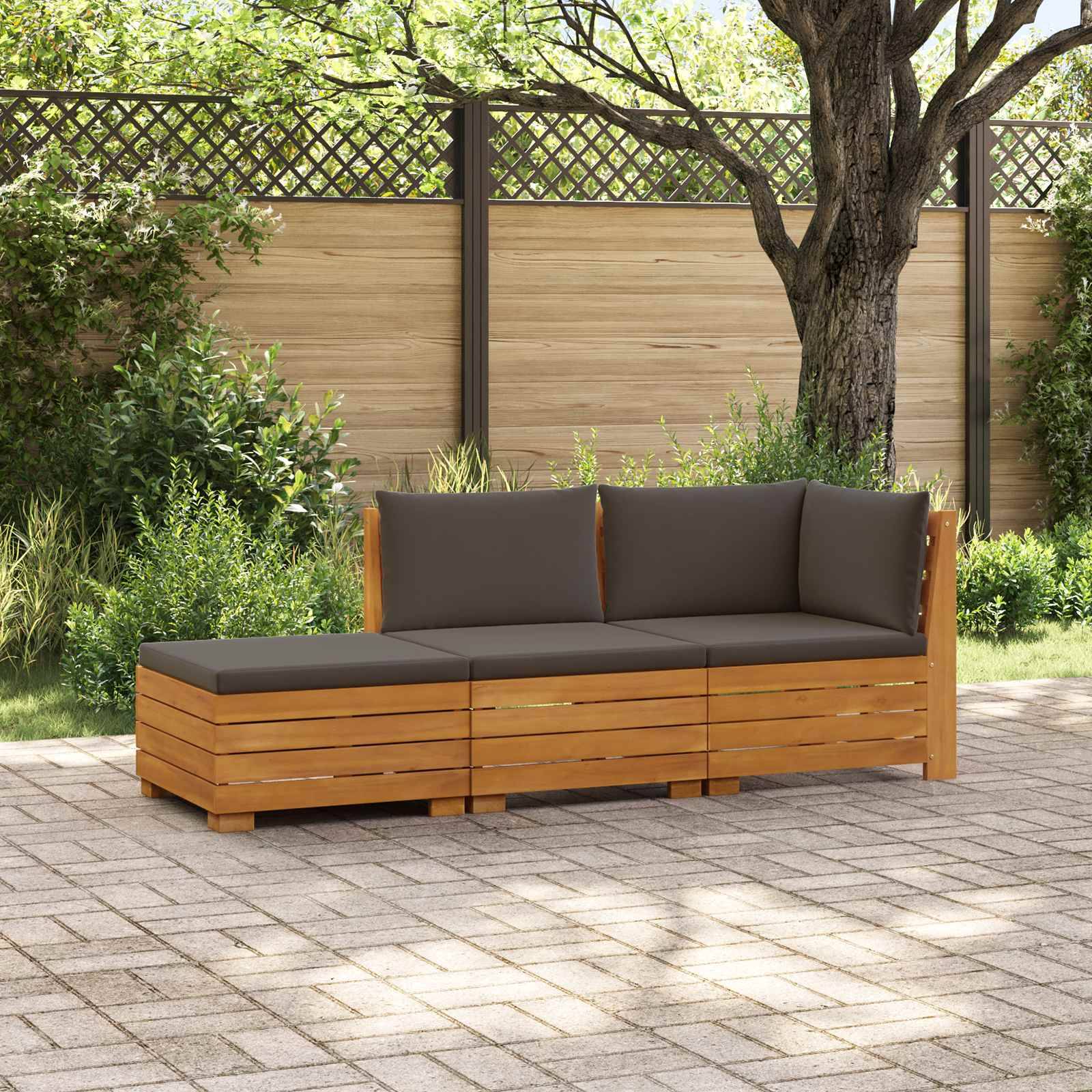vidaXL Outdoor-Sofagarnitur mit Kissen 3 Stück Braun Massivholz Akazie