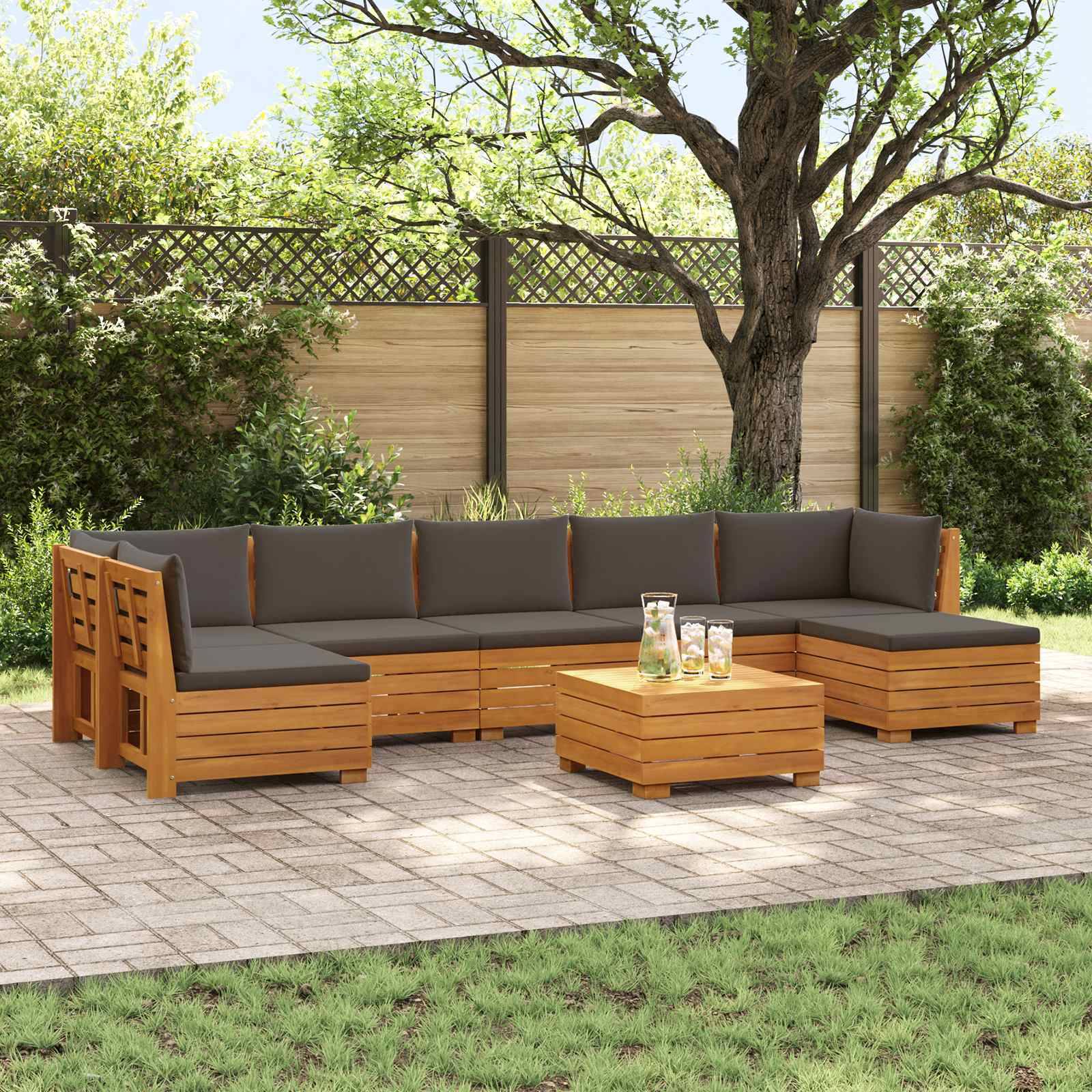 vidaXL Outdoor-Sofagarnitur mit Kissen 8 Stück Braun Massivholz Akazie