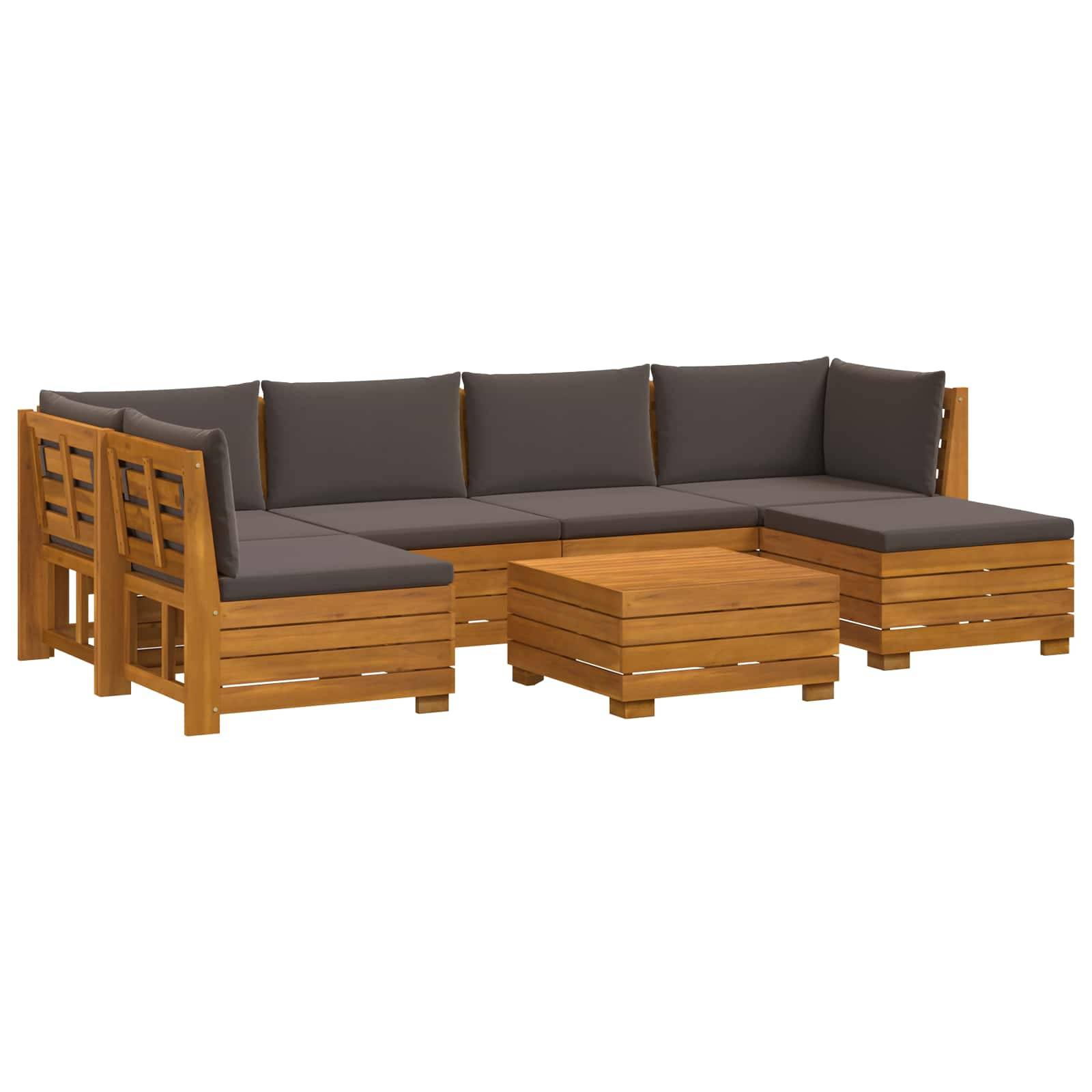 vidaXL Outdoor-Sofagarnitur mit Kissen 7 Stück Braun Massivholz Akazie