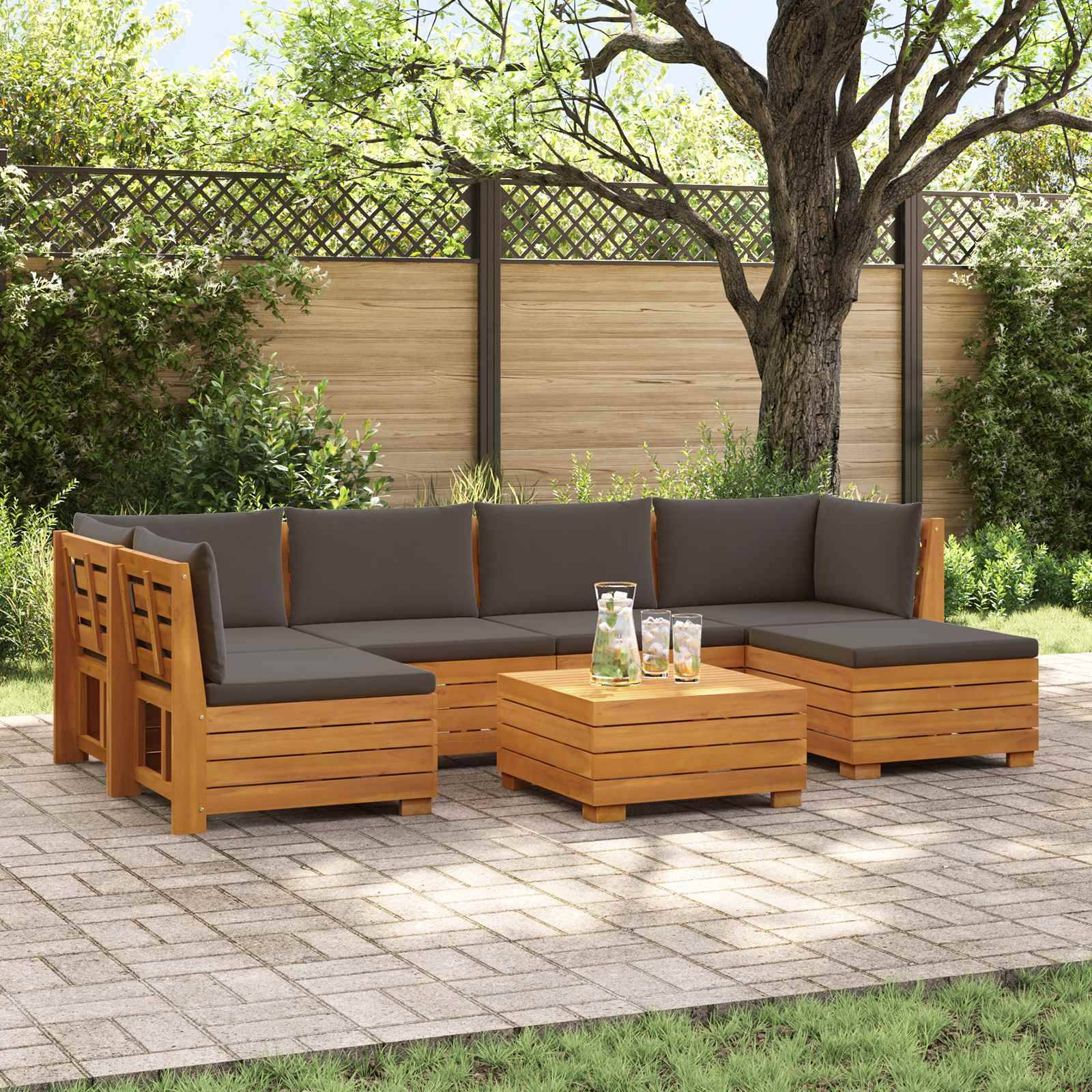 vidaXL Outdoor-Sofagarnitur mit Kissen 7 Stück Braun Massivholz Akazie
