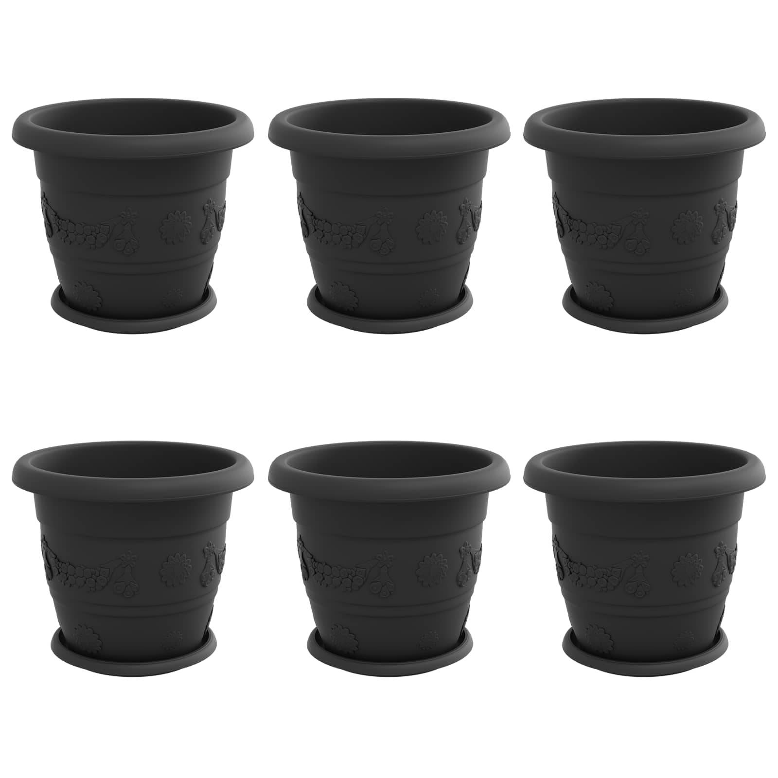 vidaXL Blumentöpfe 6 pcs Schwarz Ø 30 x 25 cm Kunststoff
