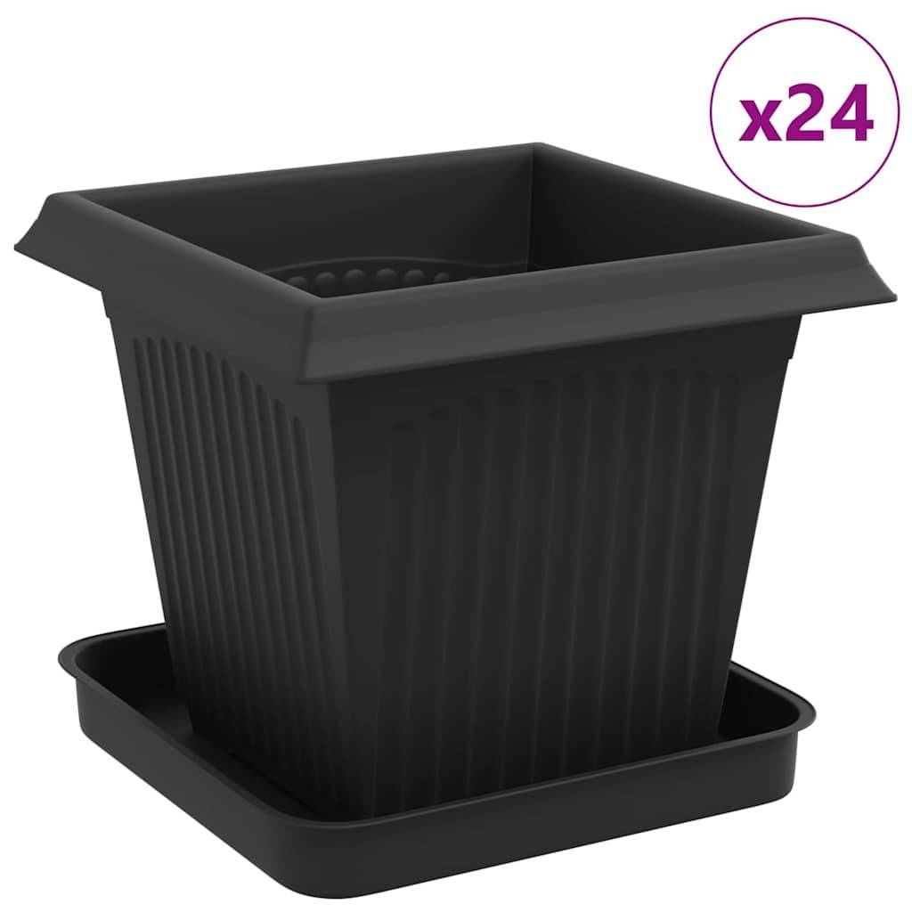 vidaXL Blumentöpfe 24 pcs Schwarz 16 x 16 x 14 cm Kunststoff