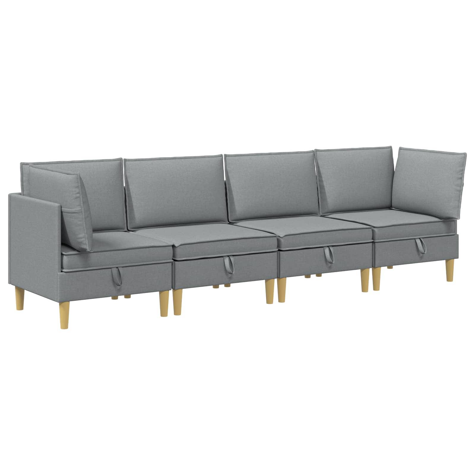 vidaXL Wohnzimmergarnitur mit Kissen mit Speicher 4 pcs Hellgrau Stoff