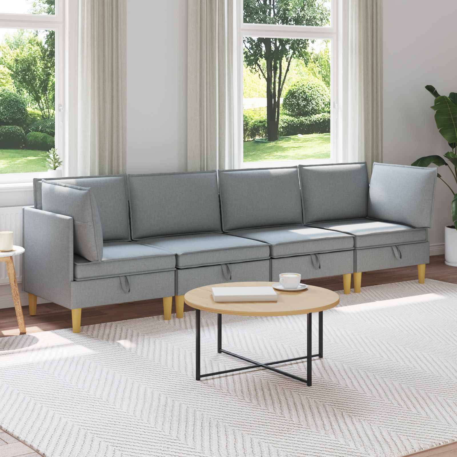 vidaXL Wohnzimmergarnitur mit Kissen mit Speicher 4 pcs Hellgrau Stoff