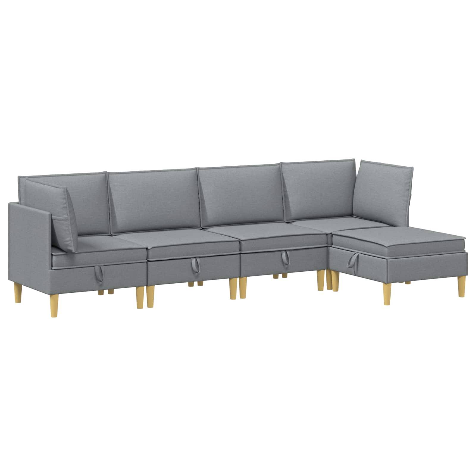 vidaXL Wohnzimmergarnitur mit Kissen mit Speicher 5 pcs Hellgrau Stoff