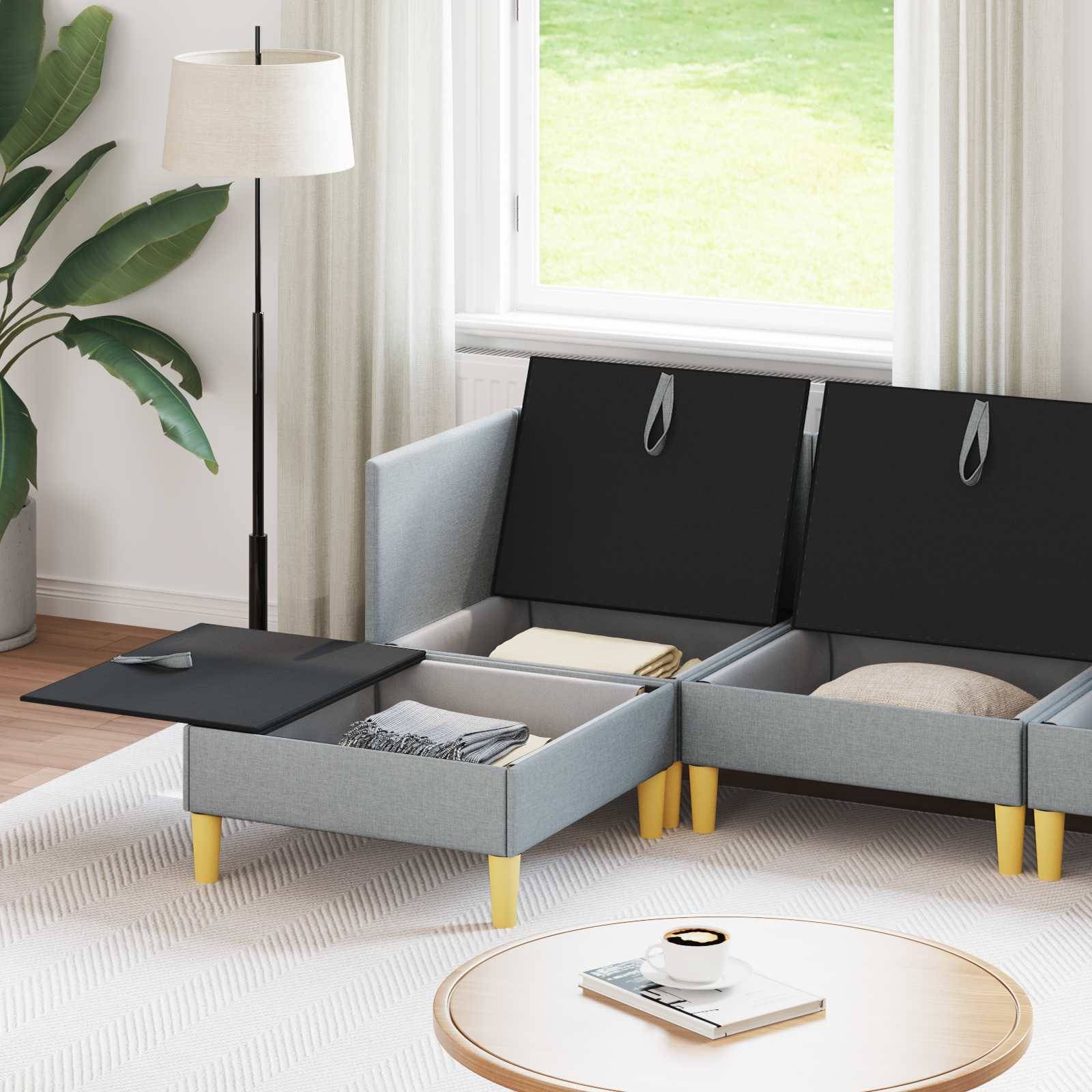 vidaXL Wohnzimmergarnitur mit Kissen mit Speicher 5 pcs Hellgrau Stoff