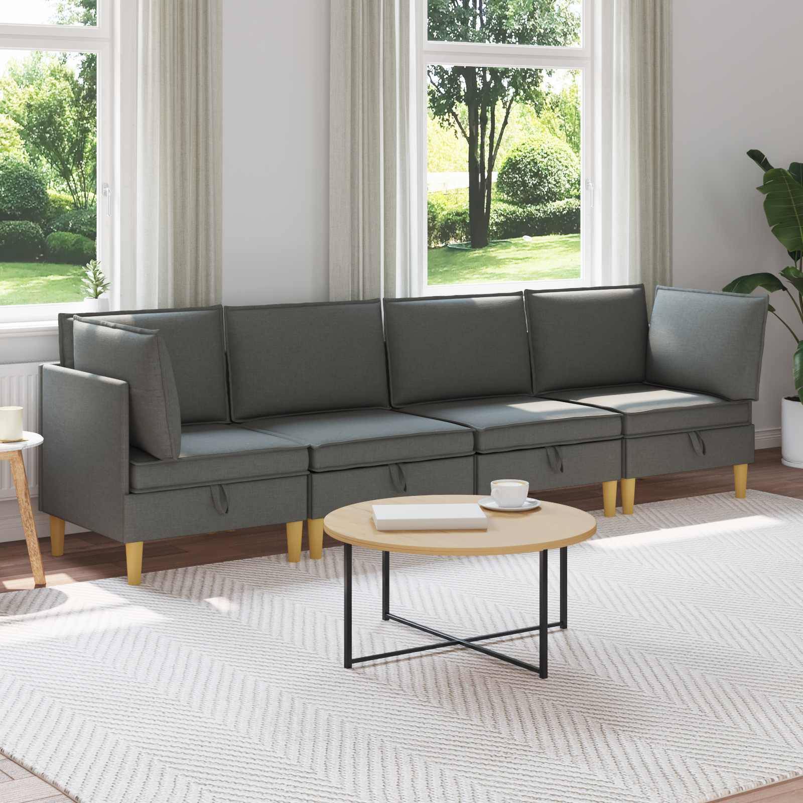 vidaXL Wohnzimmergarnitur mit Kissen 4 pcs Dunkelgrau Stoff