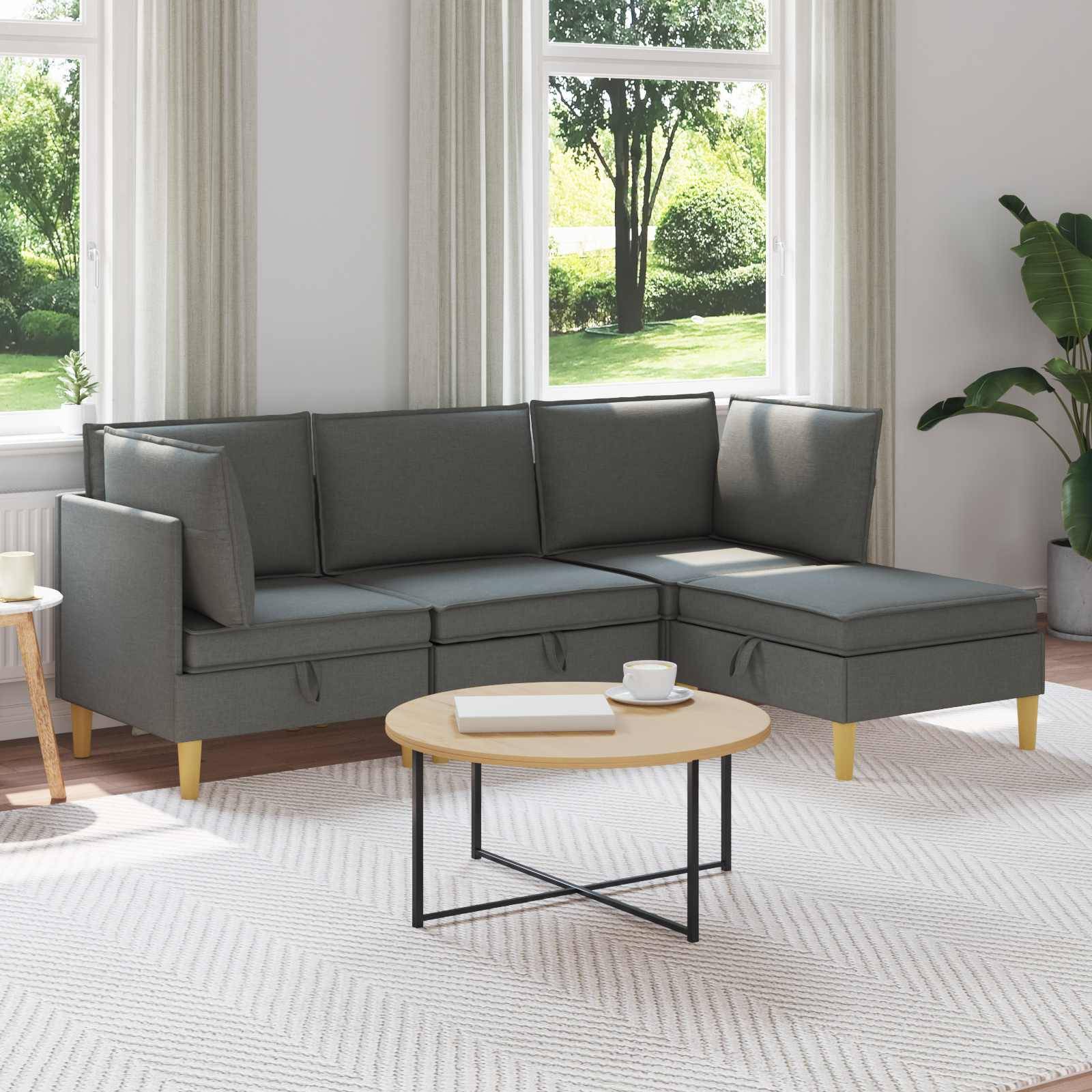 vidaXL Wohnzimmergarnitur mit Kissen 4 pcs Dunkelgrau Stoff