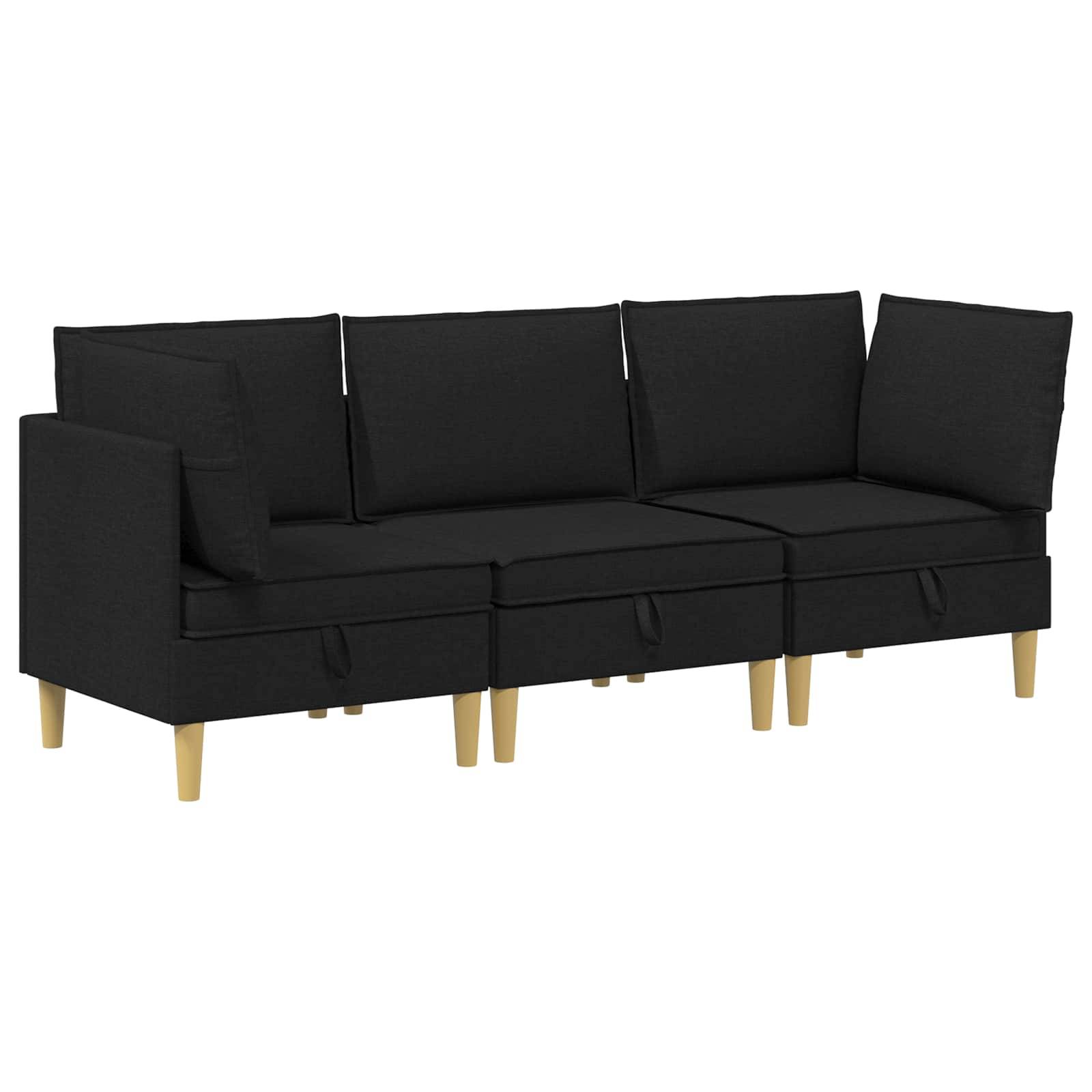 vidaXL Wohnzimmergarnitur mit Kissen mit Speicher 3 pcs Schwarz Stoff