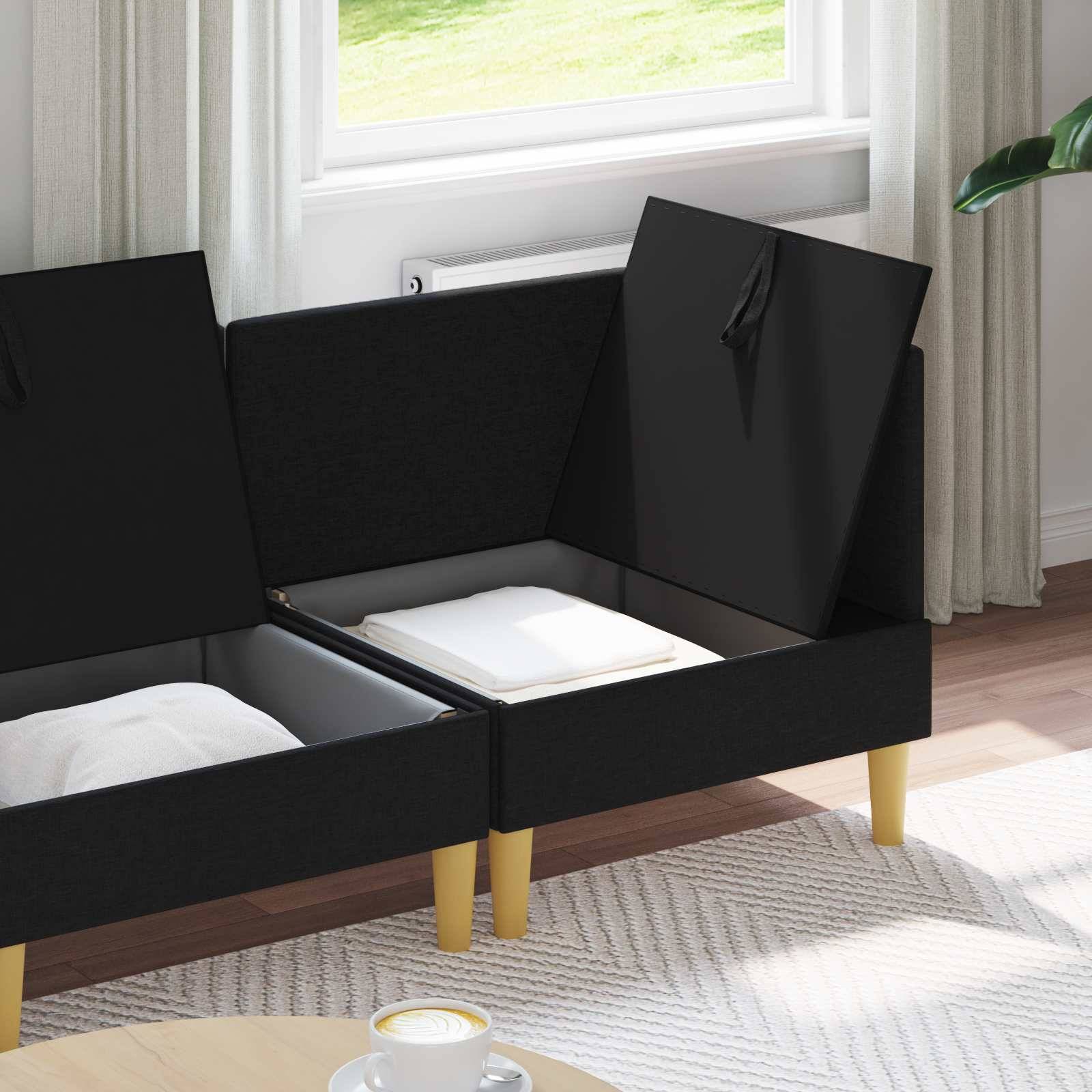 vidaXL Wohnzimmergarnitur mit Kissen mit Speicher 3 pcs Schwarz Stoff