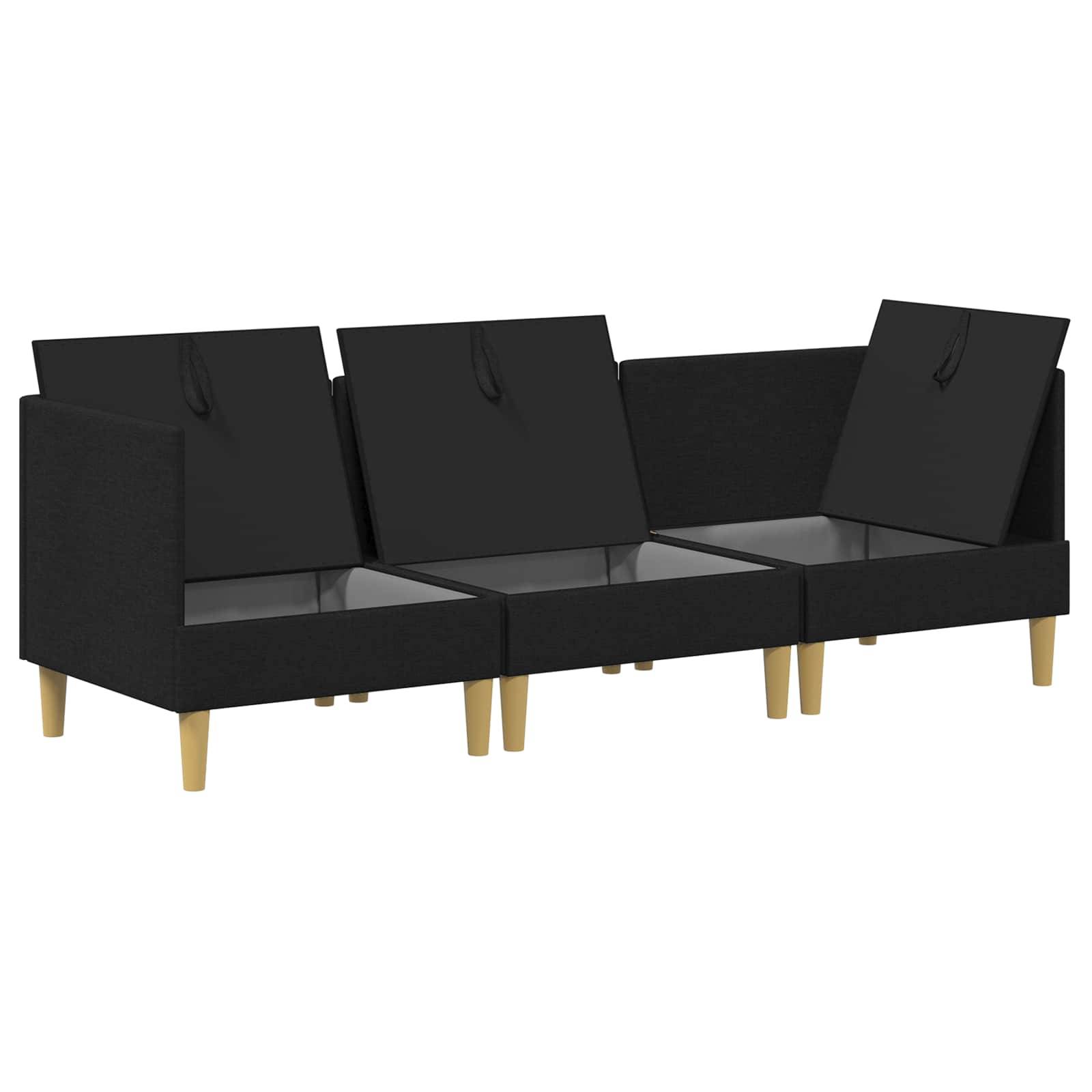 vidaXL Wohnzimmergarnitur mit Kissen mit Speicher 3 pcs Schwarz Stoff