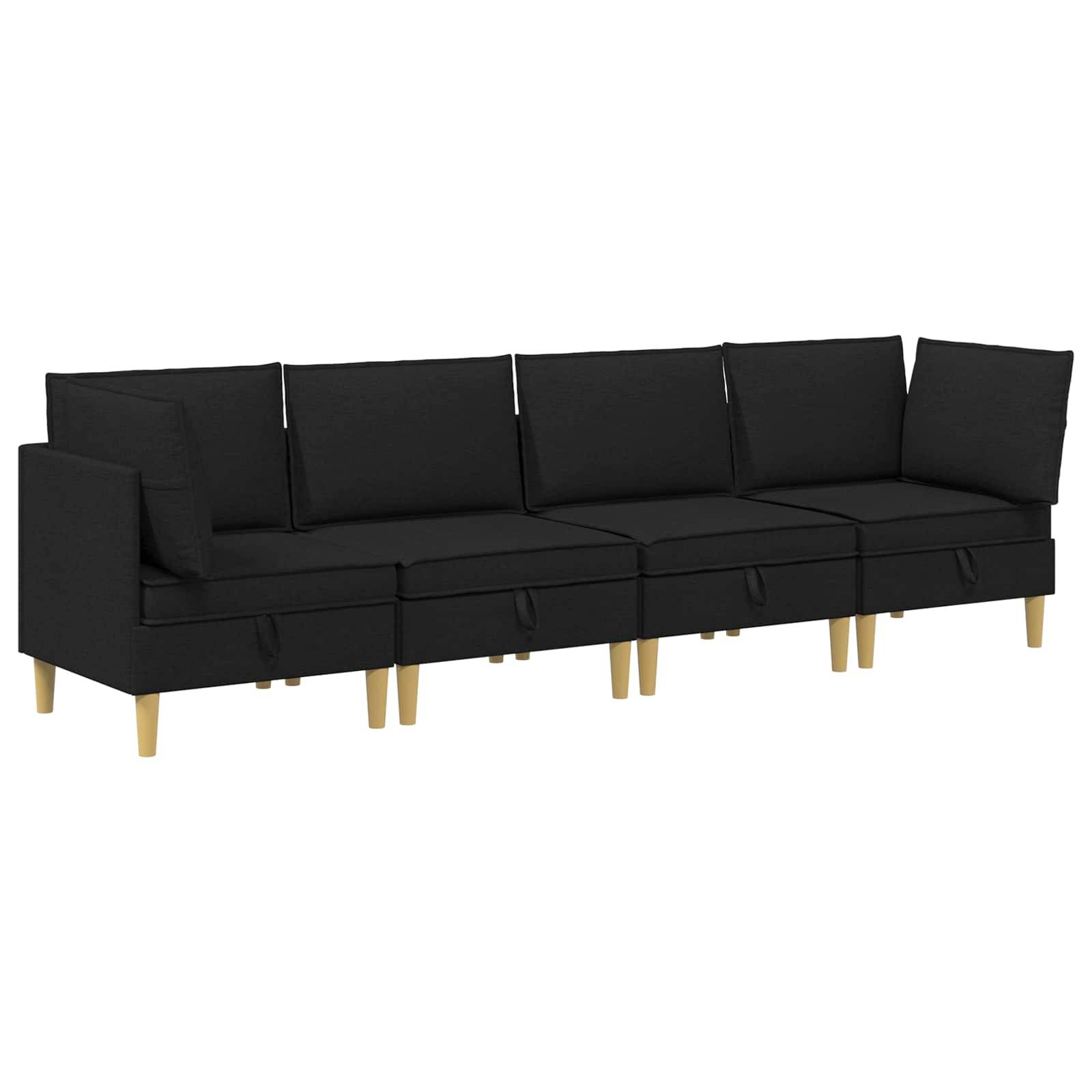vidaXL Wohnzimmergarnitur mit Kissen mit Speicher 4 pcs Schwarz Stoff