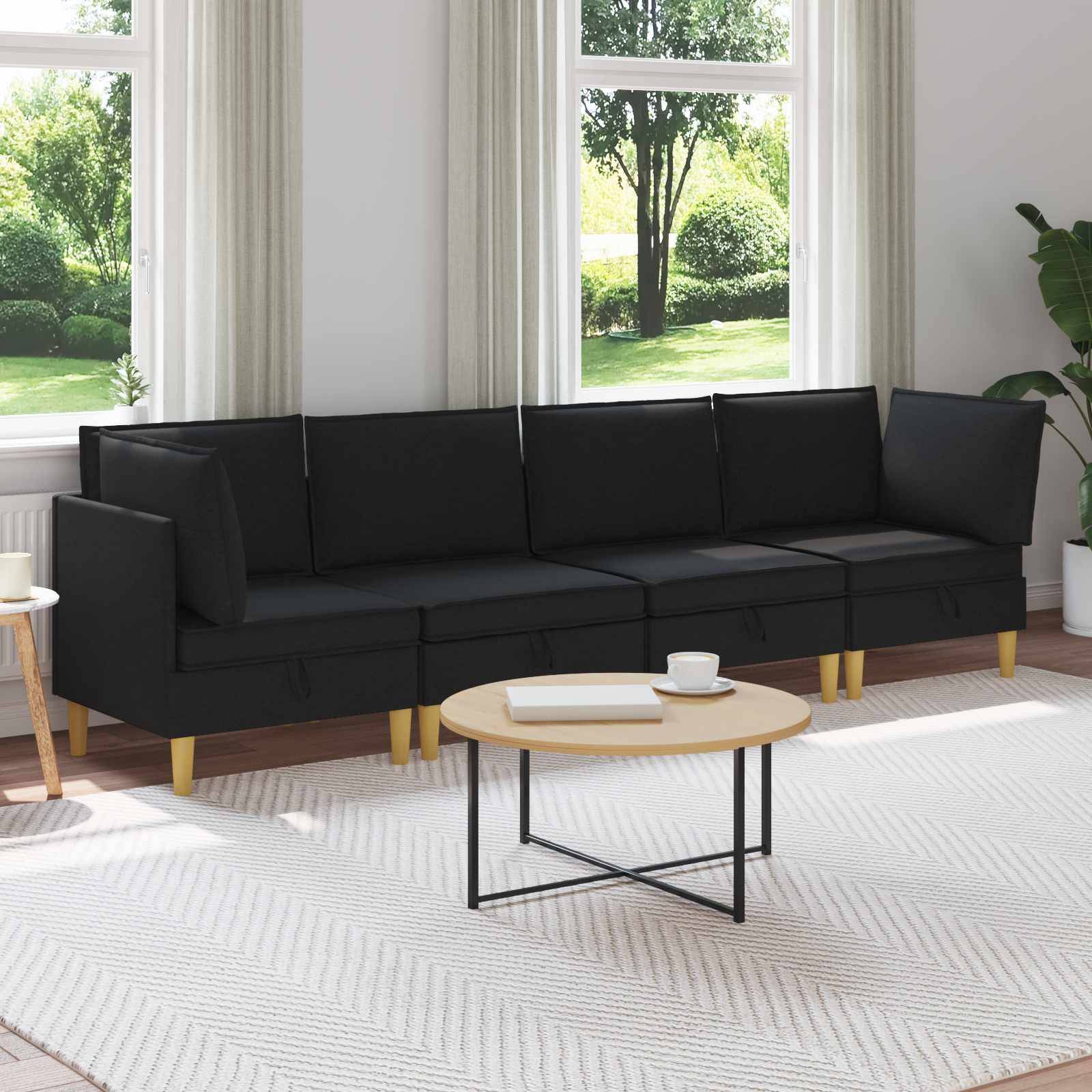 vidaXL Wohnzimmergarnitur mit Kissen mit Speicher 4 pcs Schwarz Stoff